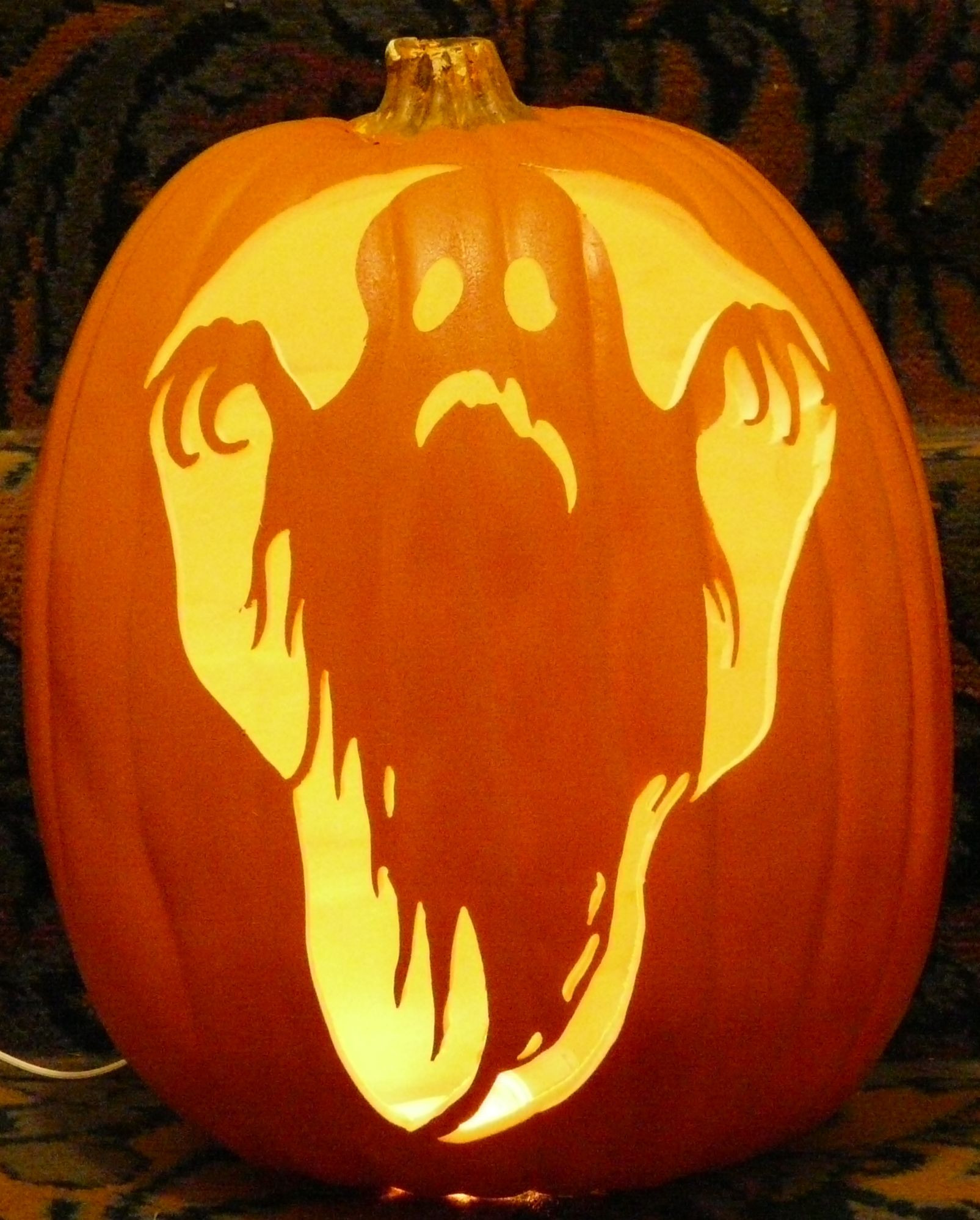 Ghost Carved Pumpkin Inspirational Ghoulish Ghost Pattern I Carved On A Foam Pumpkin