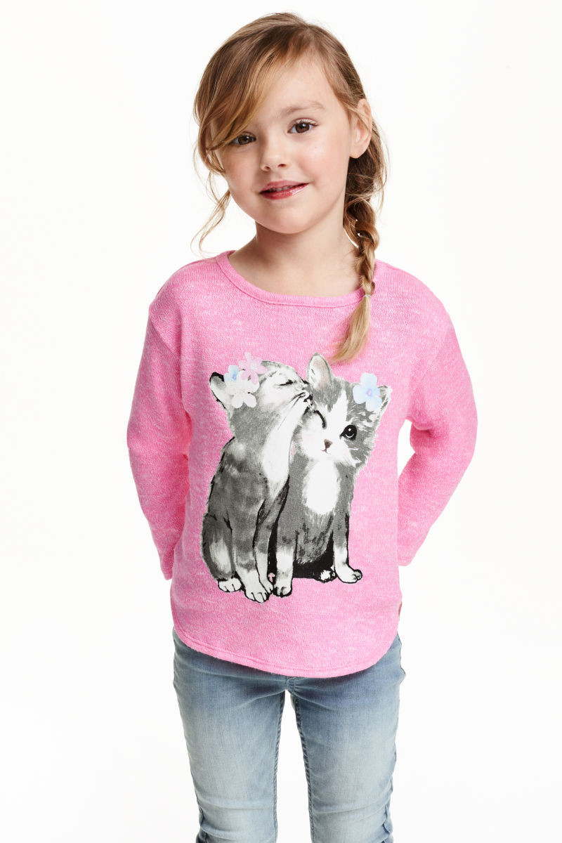 H and M Cat Sweater Beautiful Knit Sweater with Motif Pink Cats Sale