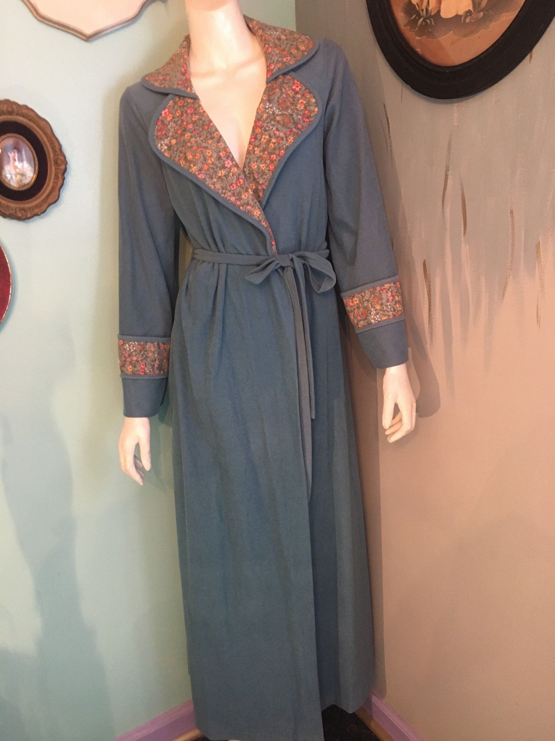 Jcpenney Womens Robes New 1970 Jcpenney Robe Blue Floral Collar True Vintage Size Junior Etsy