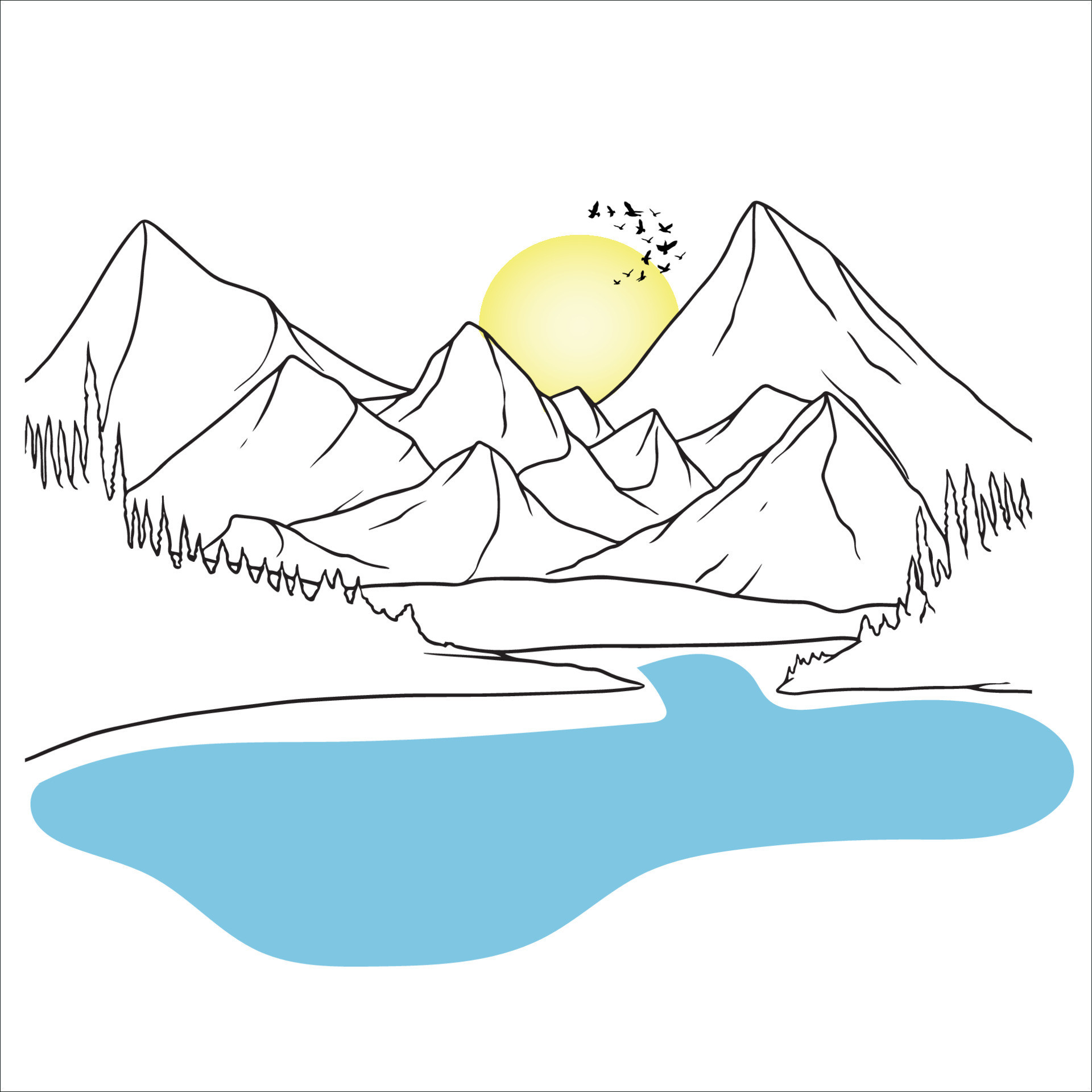 Landscape Line Art Lovely Mountain Line Art Minimalist Landscape Drawing Lake Outline Drawing