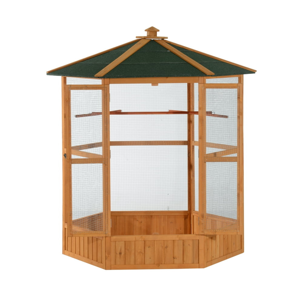 Large Outdoor Bird Cage Fresh Pawhut 65&quot; Wooden Hexagonal Outdoor Aviary Flight Bird Cage with