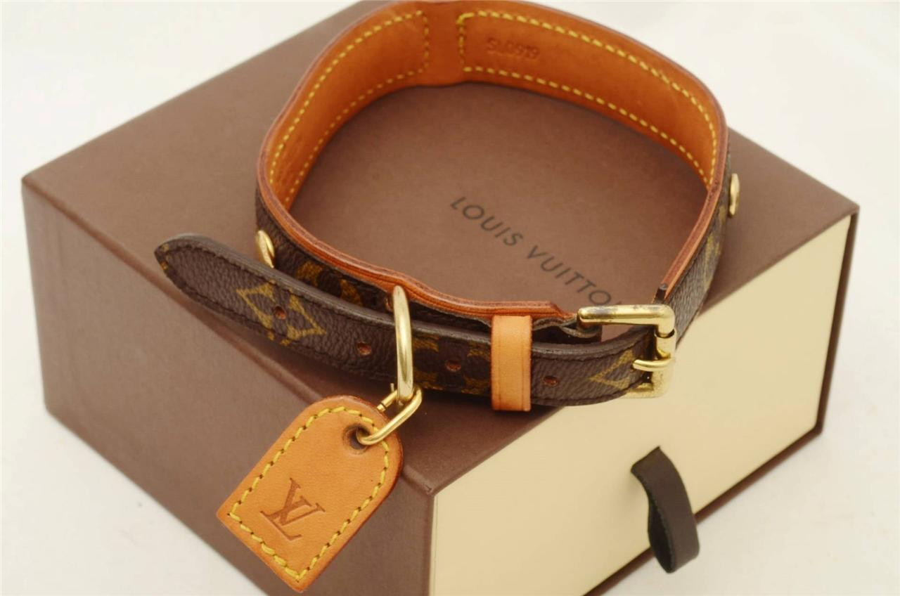 Lv Dog Collar Beautiful Louis Vuitton Collier Baxter Mm Monogram Authentic Dog Collar 1122