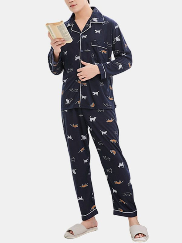 Mens Cat Pajamas Unique Men S Cute Cat Print Pajamas Sets