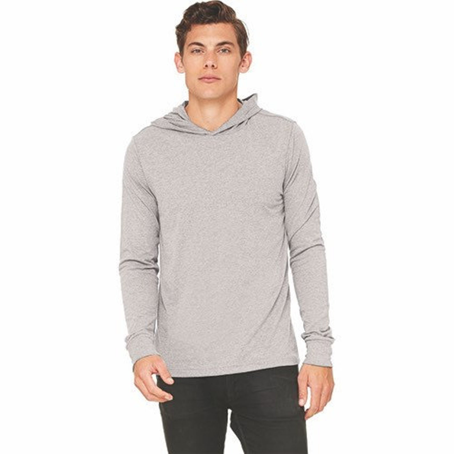 Mens Long Sleeve Hooded T Shirt Elegant Mens Long Sleeve Hooded T Shirt Silver Polyester