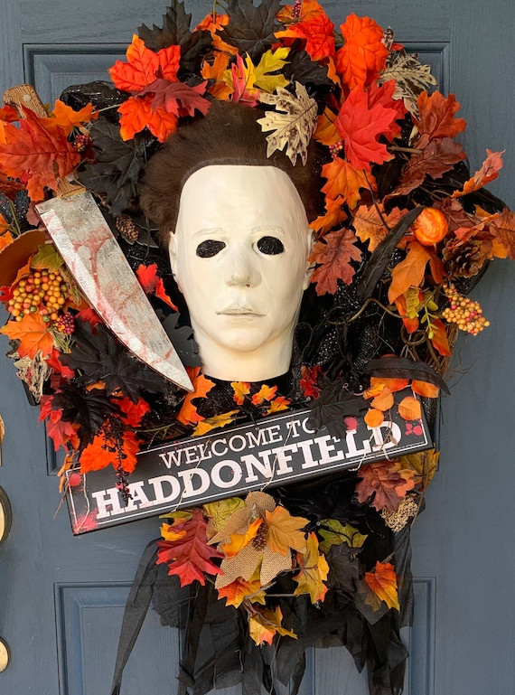 Michael Myers Wreath Fresh Halloween theme Michael Myers Front Door Wreath Etsy