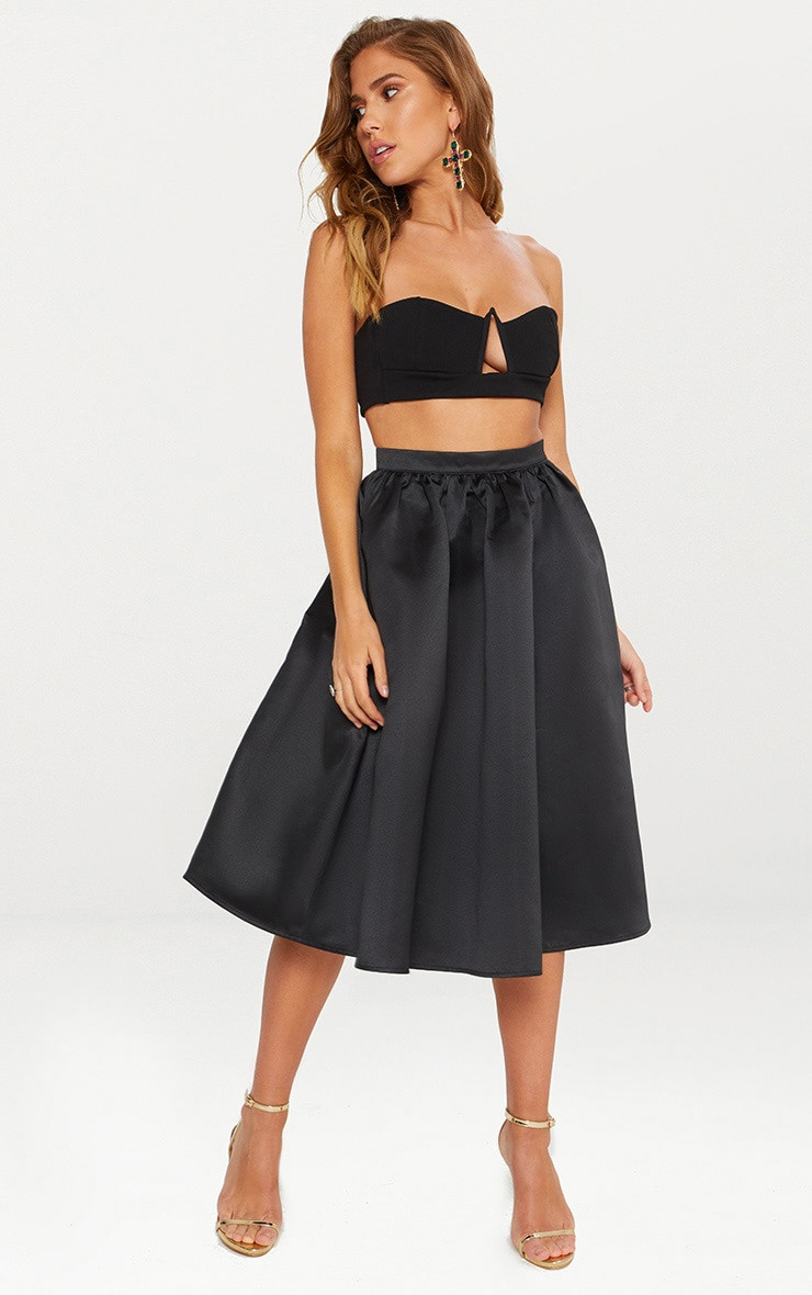 Midi Length Skirts New Black Satin Full Midi Skirt Skirts