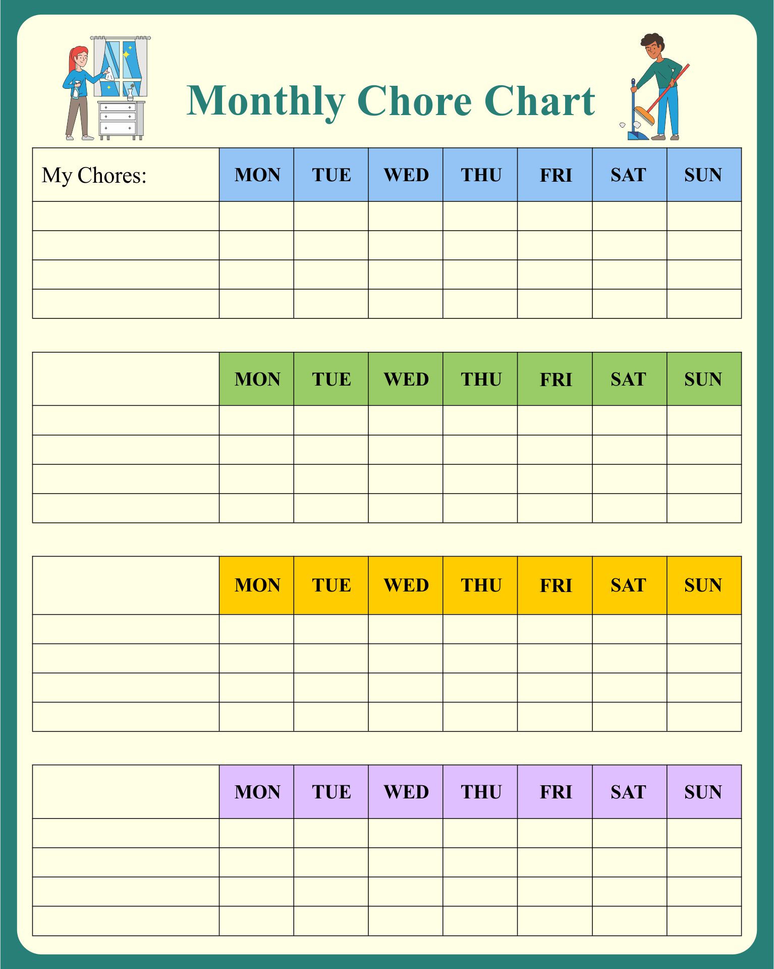 Monthly Chore Chart Template Elegant Monthly Chore Chart Templates 10 Free Pdf Printables