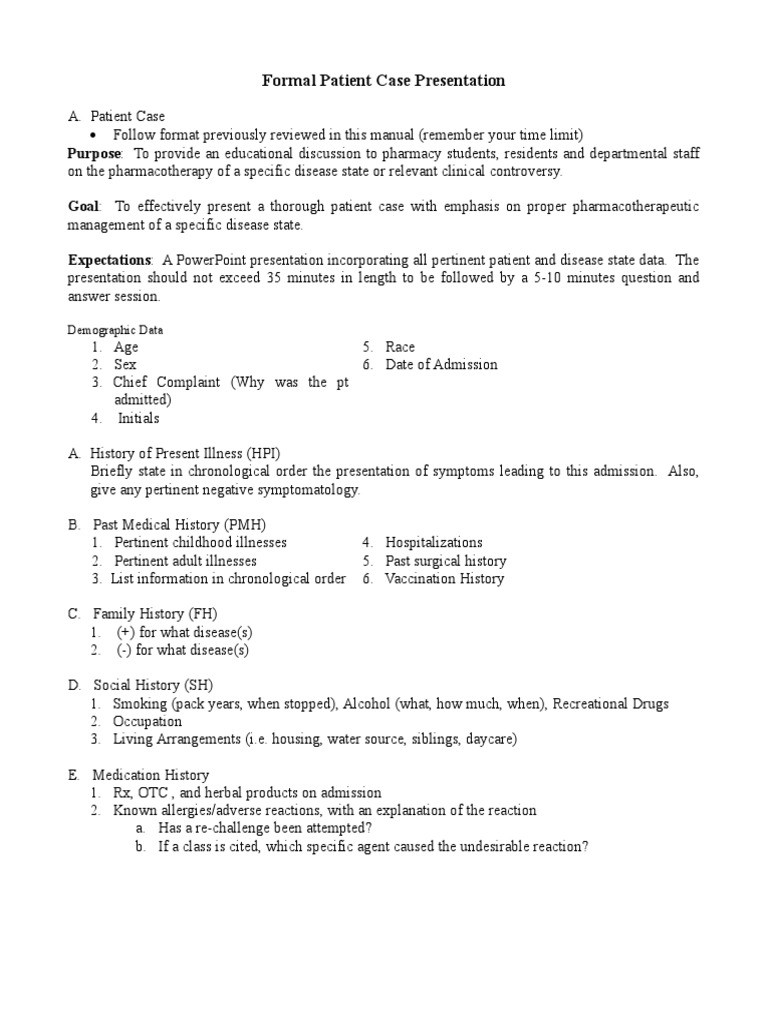 Patient Case Presentation Template Awesome formal Patient Case Presentation formatc