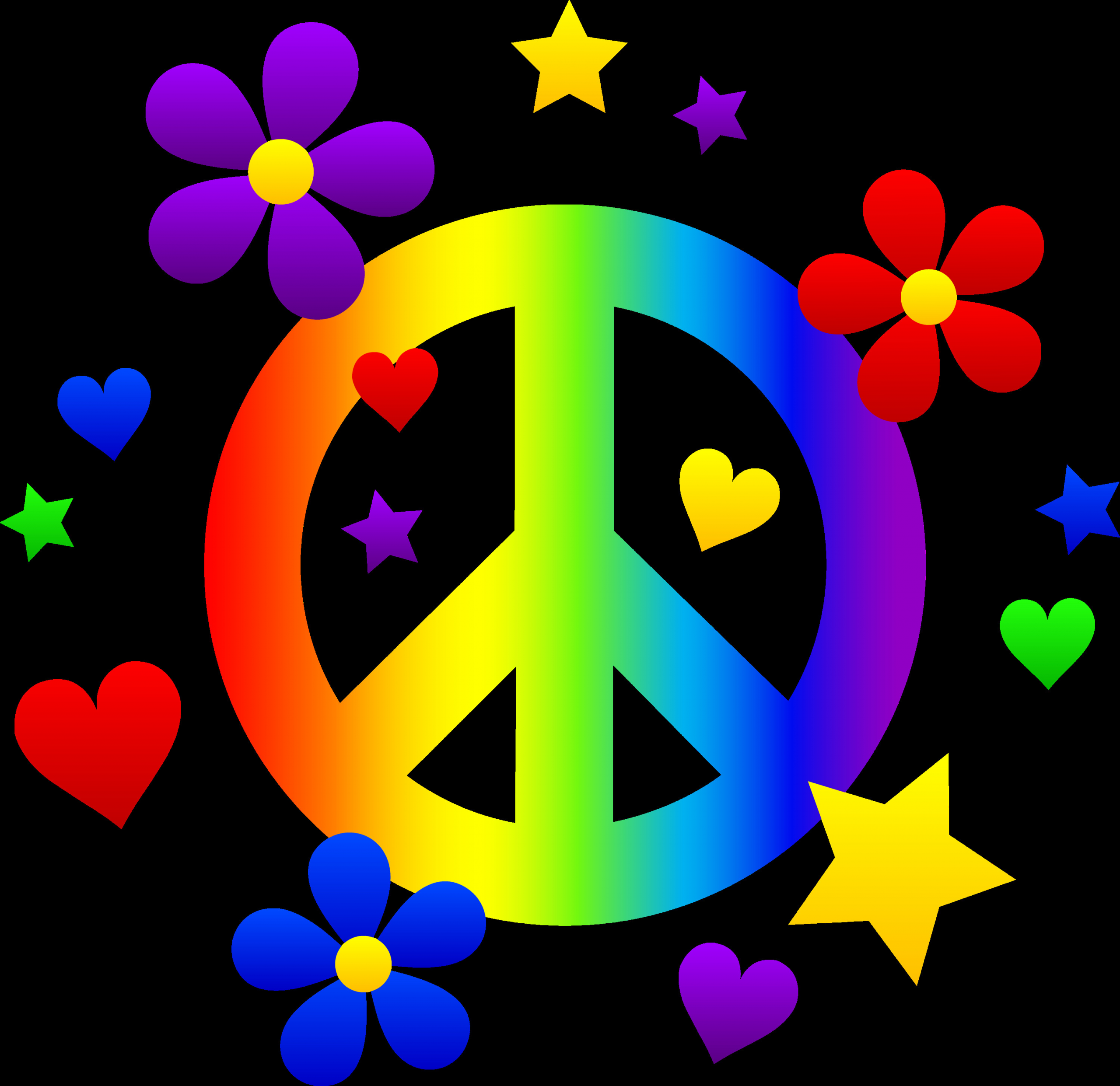 Peace Clip Art Beautiful Peace Sign with Flowers Hearts and Stars Free Clip Art