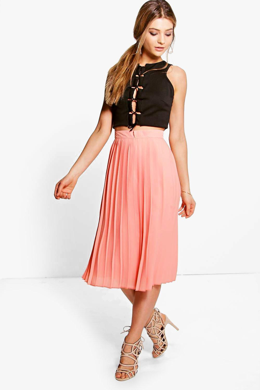 Pleated Midi Skirt Luxury Aura Chiffon Pleated Midi Skirt at Boohoo