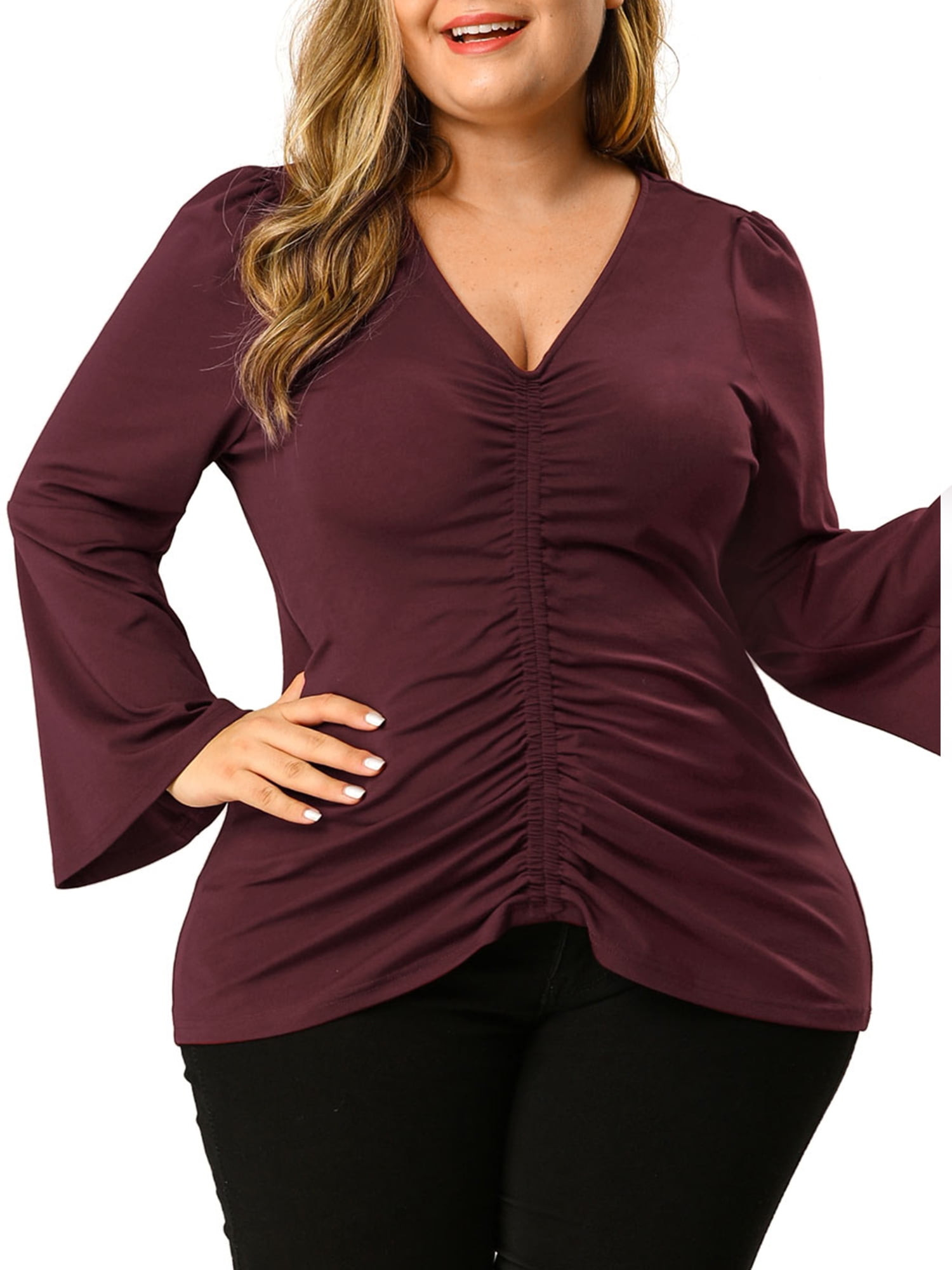 Plus Size Long Sleeve tops Inspirational Unique Bargains Women S Plus Size Blouse V Neck Long Sleeve Ruffle