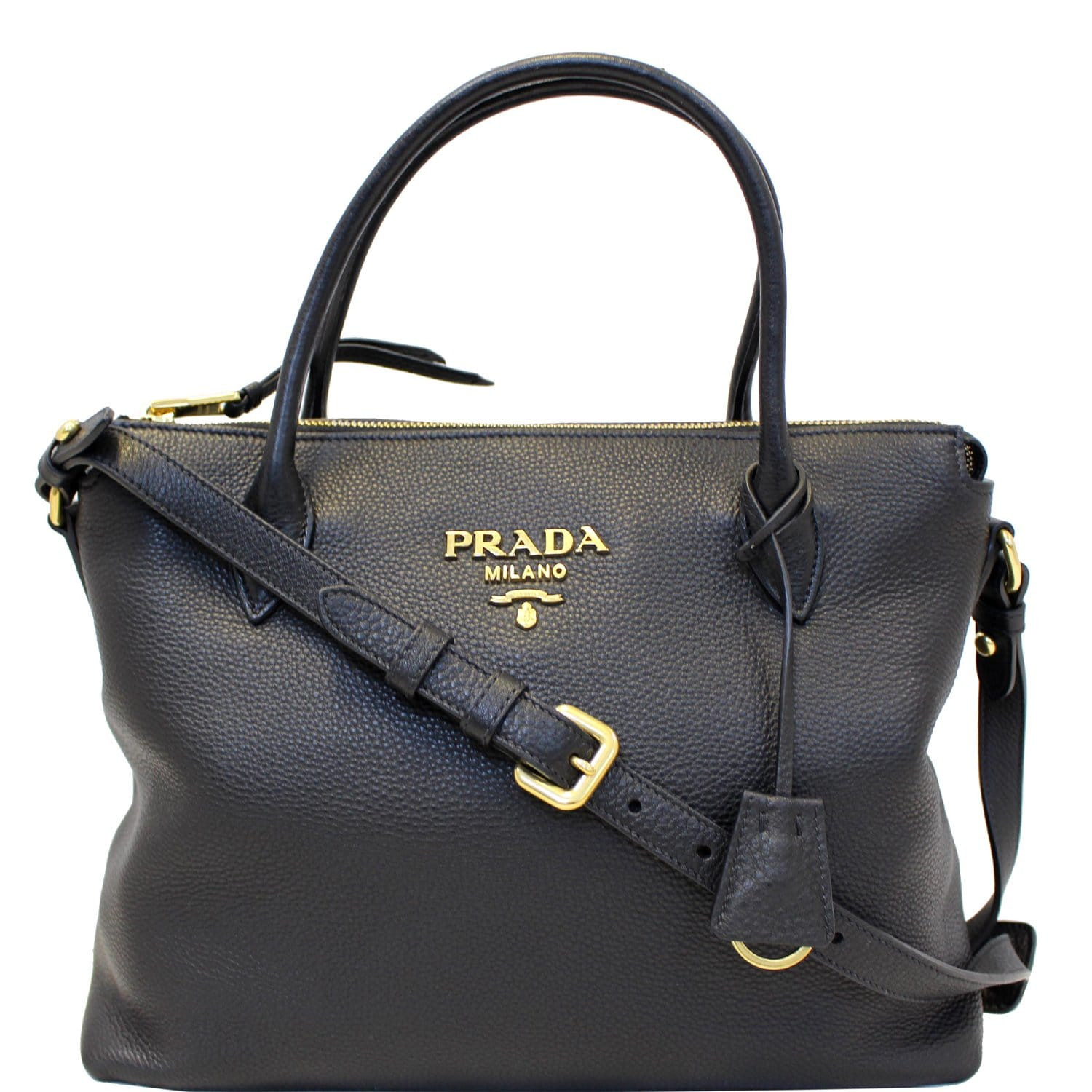 Prada Black Bag Elegant Prada Daino Medium Leather tote Shoulder Bag Black