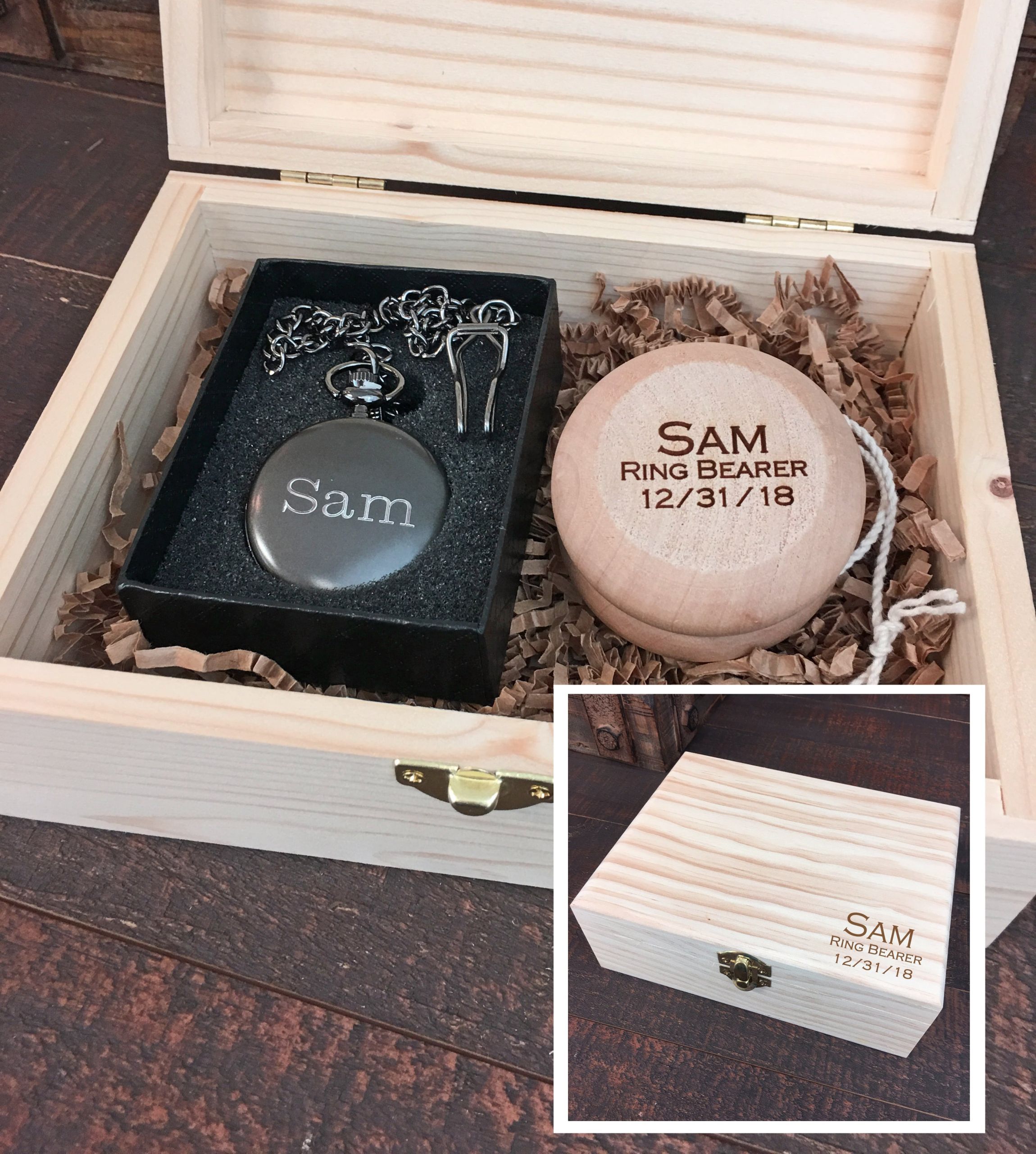 Ring Bearer Gifts Beautiful Ring Bearer Gift Set Wood Gift Box with Yo Yo &amp; Pocket Watch