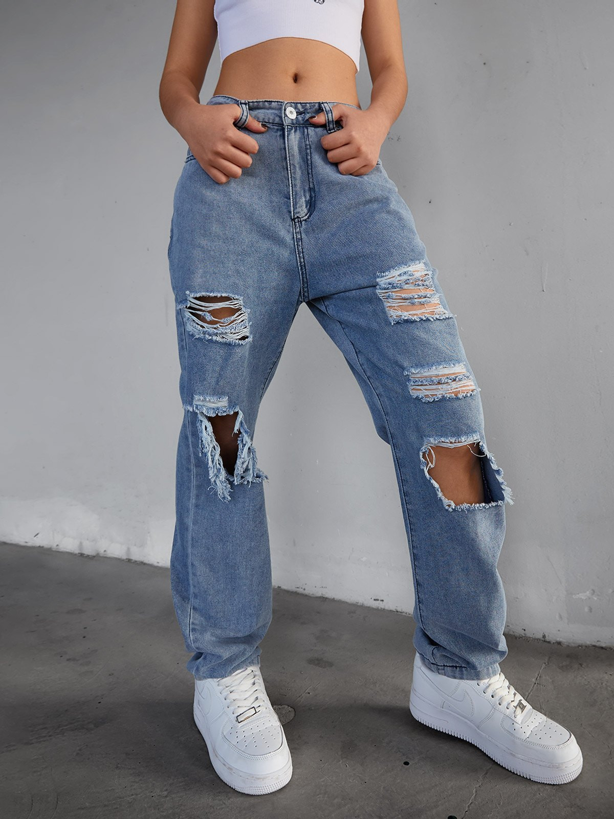 Ripped Boyfriend Jeans Beautiful 2021 Ripped Boyfriend Jeans Blue Xl In Ripped Jeans Line Store Best