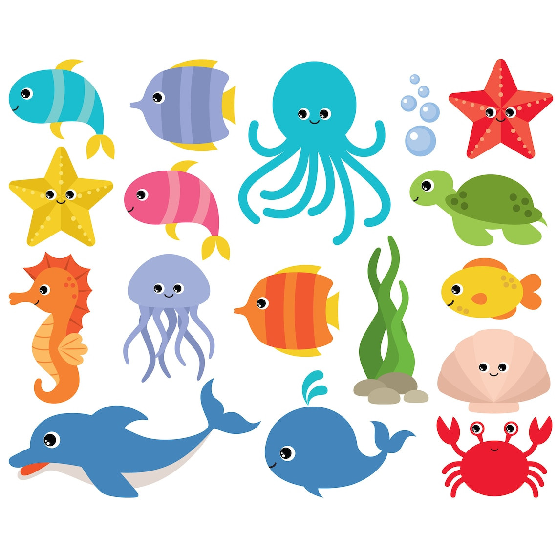 Sea Animal Clipart Fresh Sea Animal Clipart Vector Ocean &amp; Sea Animal Graphic Turtle Etsy