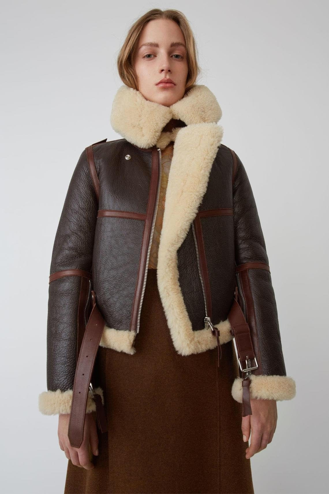 Shearling Aviator Jacket Beautiful Women Aviator Fur Bomber Jacket Shearling Leather Jacket