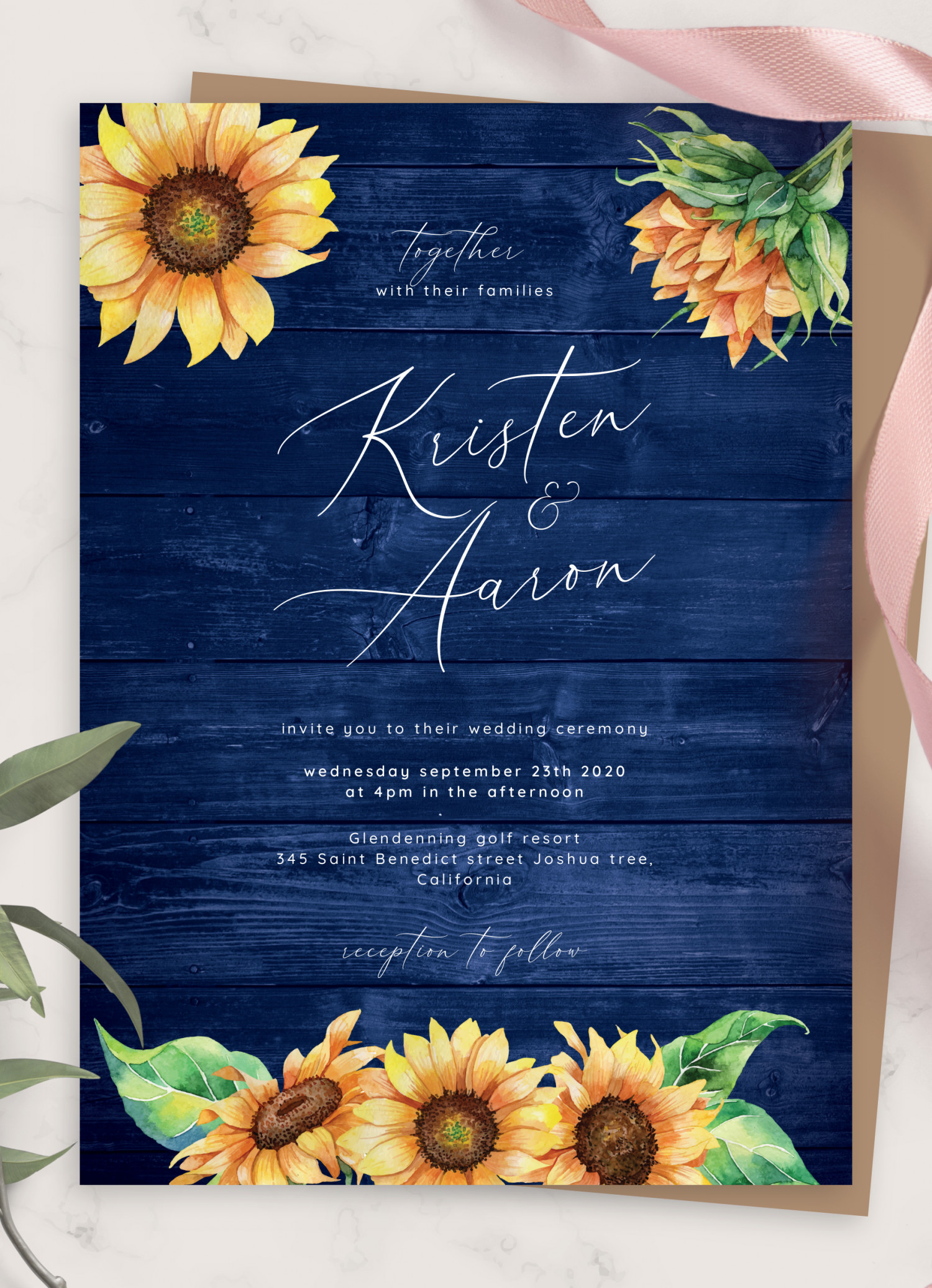 Sunflower Wedding Invitations Elegant Download Printable Navy Blue Wood Sunflower Wedding Invitation Pdf