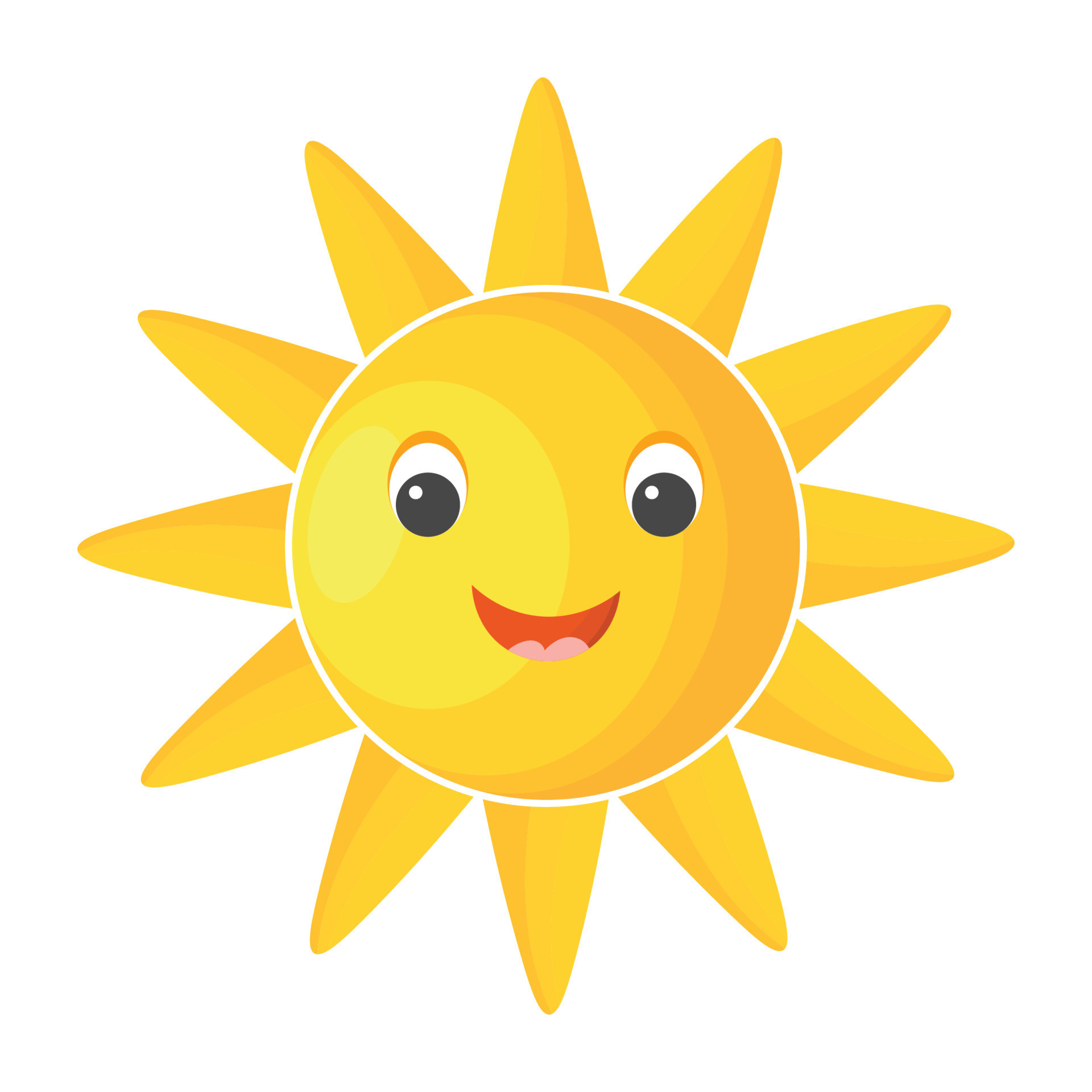 Sunny Clip Art Fresh Cute Cartoon Happy Sun with Face isolated On White Background Summer