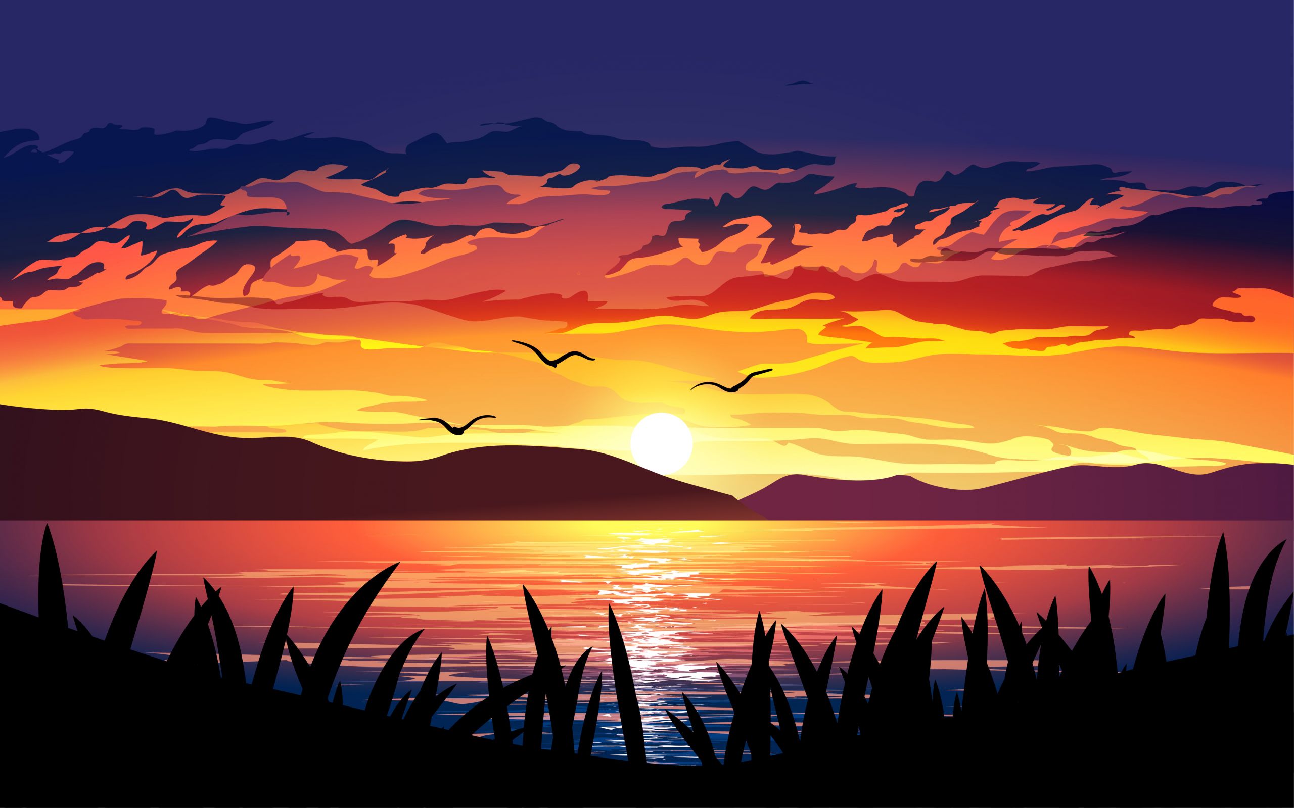 Sunset Clip Art Unique Dramatic Sunset Over the Lake Vector Art at Vecteezy