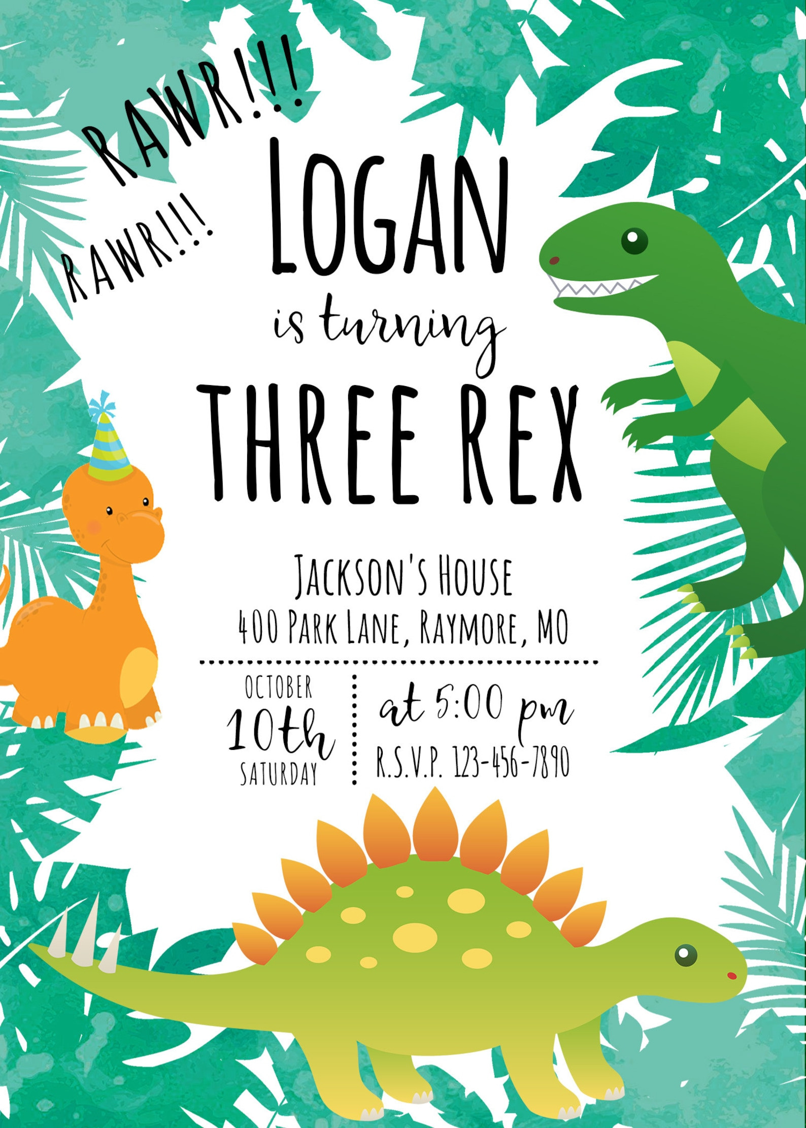 Three Rex Invitation Elegant Three Rex Invitation Dinosaur 3rd Invite Three Rex Birthday Etsy