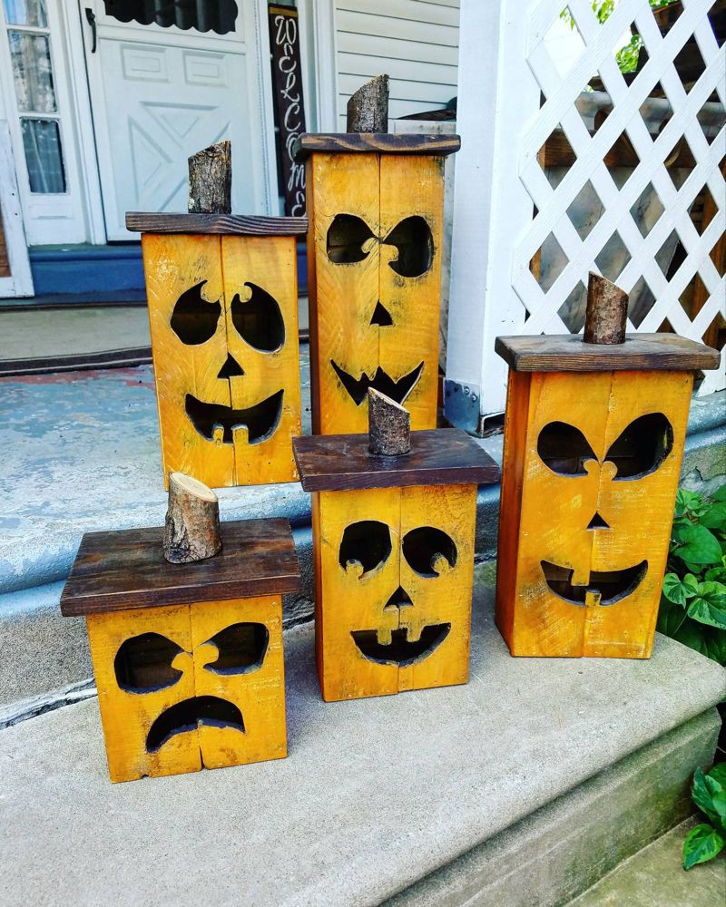 Wooden Jack O Lantern Best Of Set Of 5 Reclaimed Wood Jack O Lanterns Wood Pumpkin Lantern Fall