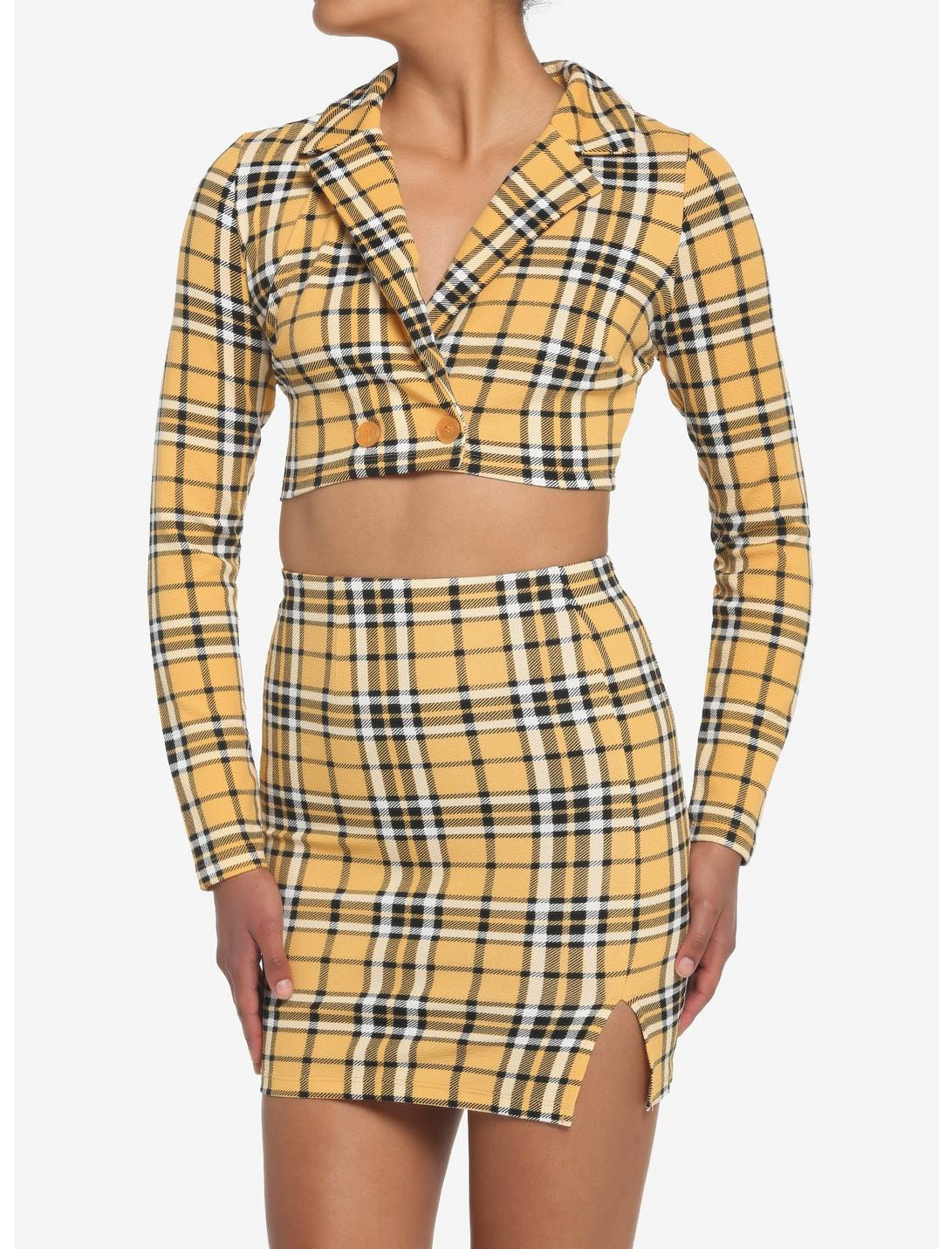 Yellow Plaid Skirt and Blazer Awesome Yellow Plaid Crop Blazer &amp; Skirt Set