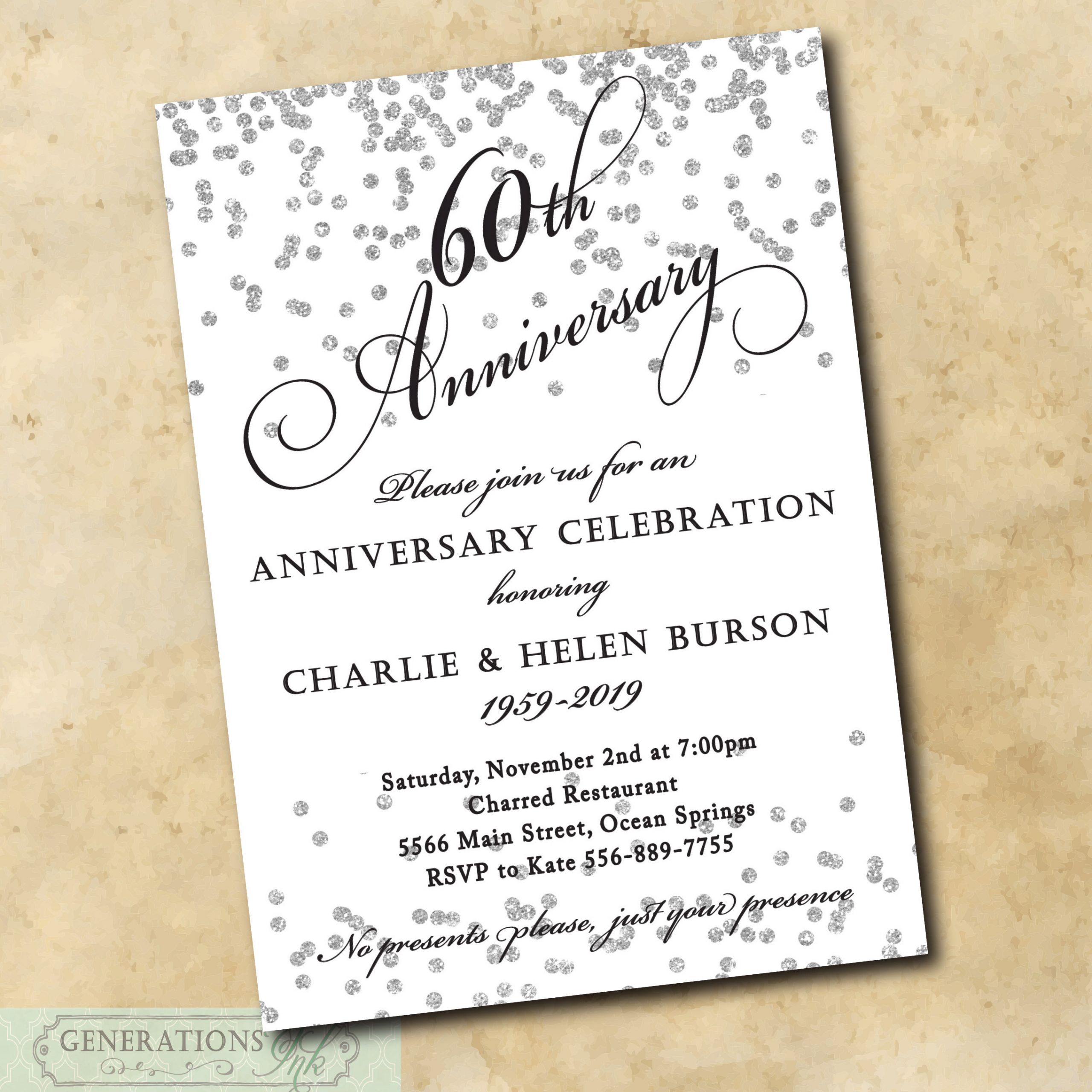 60th Anniversary Invitations Lovely 60th Wedding Anniversary Invitation Printable Digital