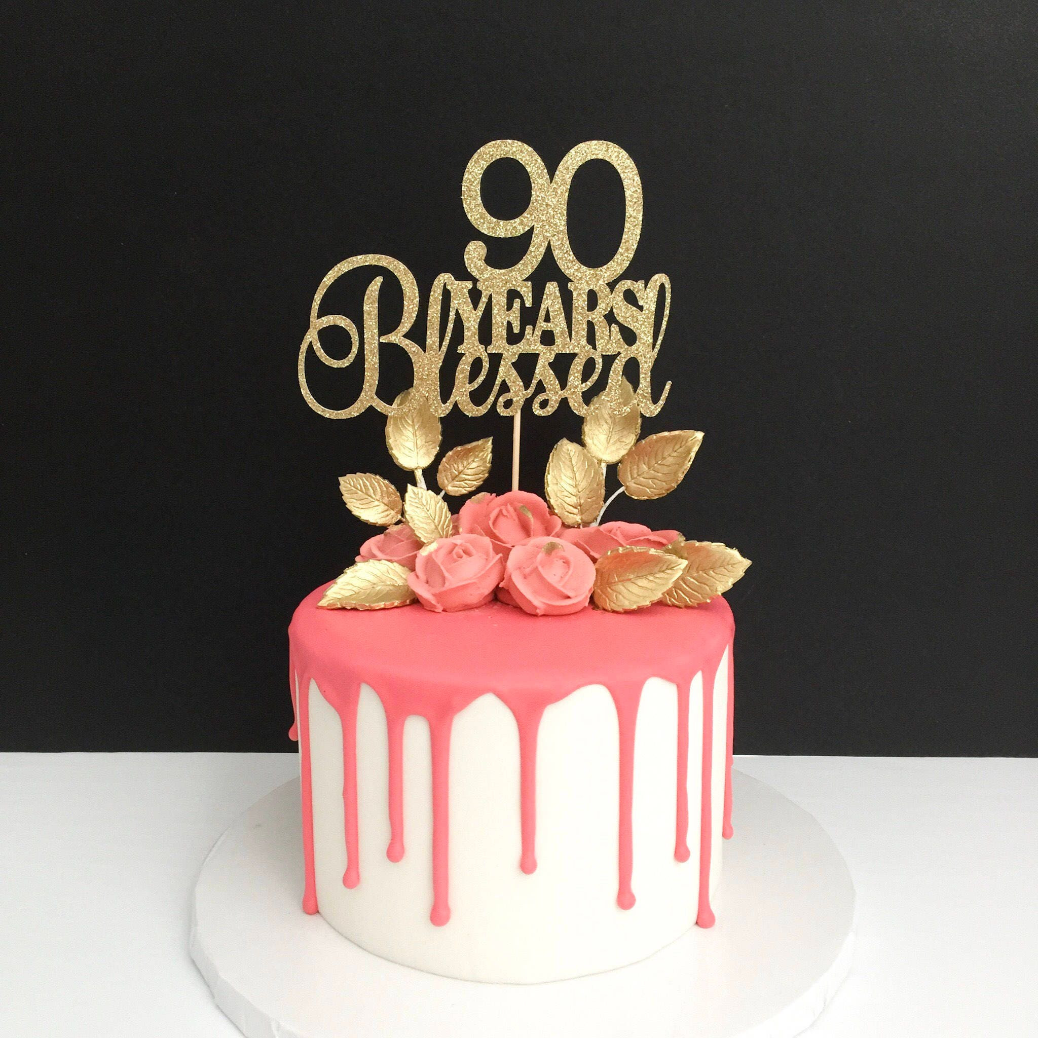 90th Birthday Cake toppers Inspirational 90 Years Blessed Cake topper 90th Birthday Cake topper Happy