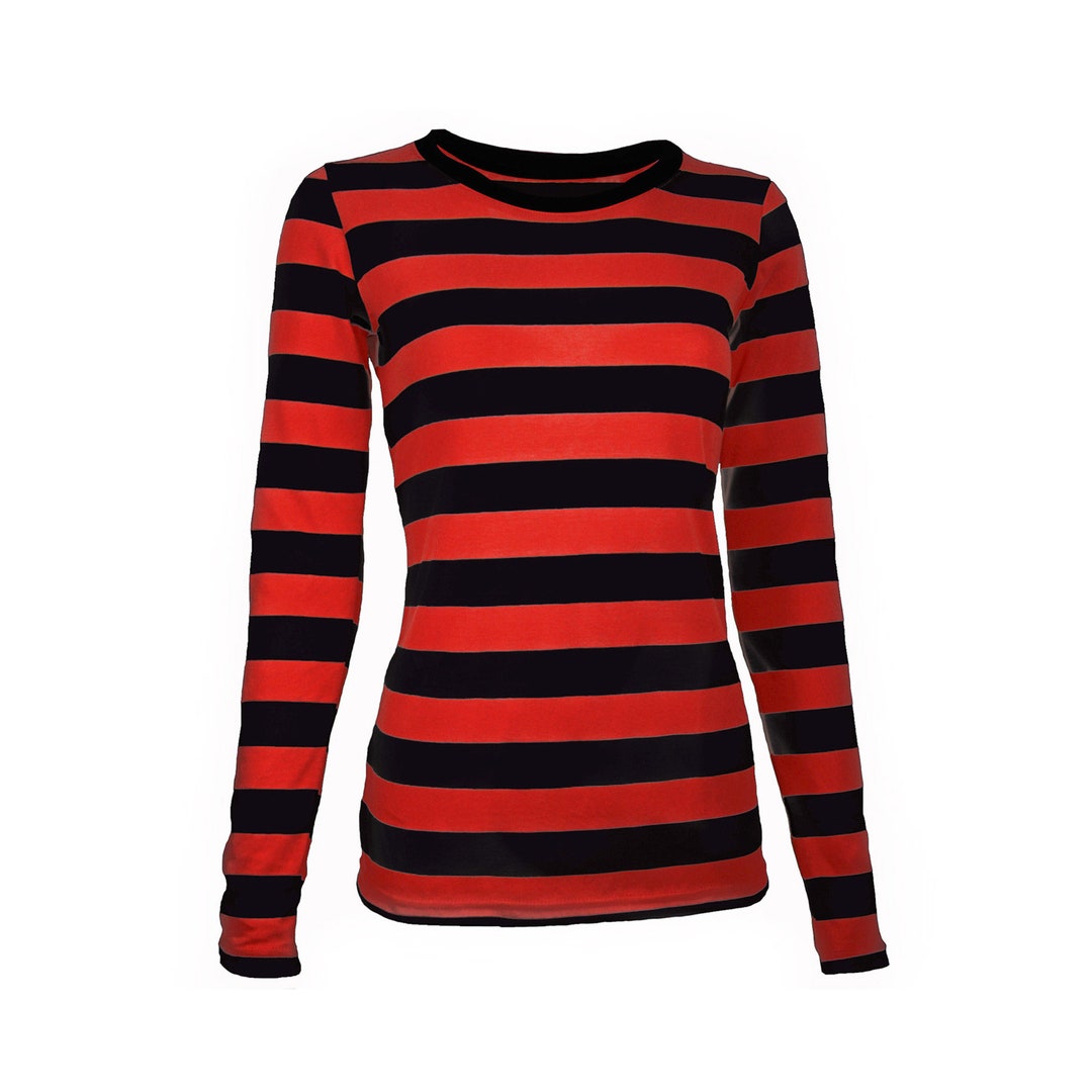 Black and Red Long Sleeve Shirt Fresh Women S Long Sleeve Black &amp; Red Striped Shirt Etsy