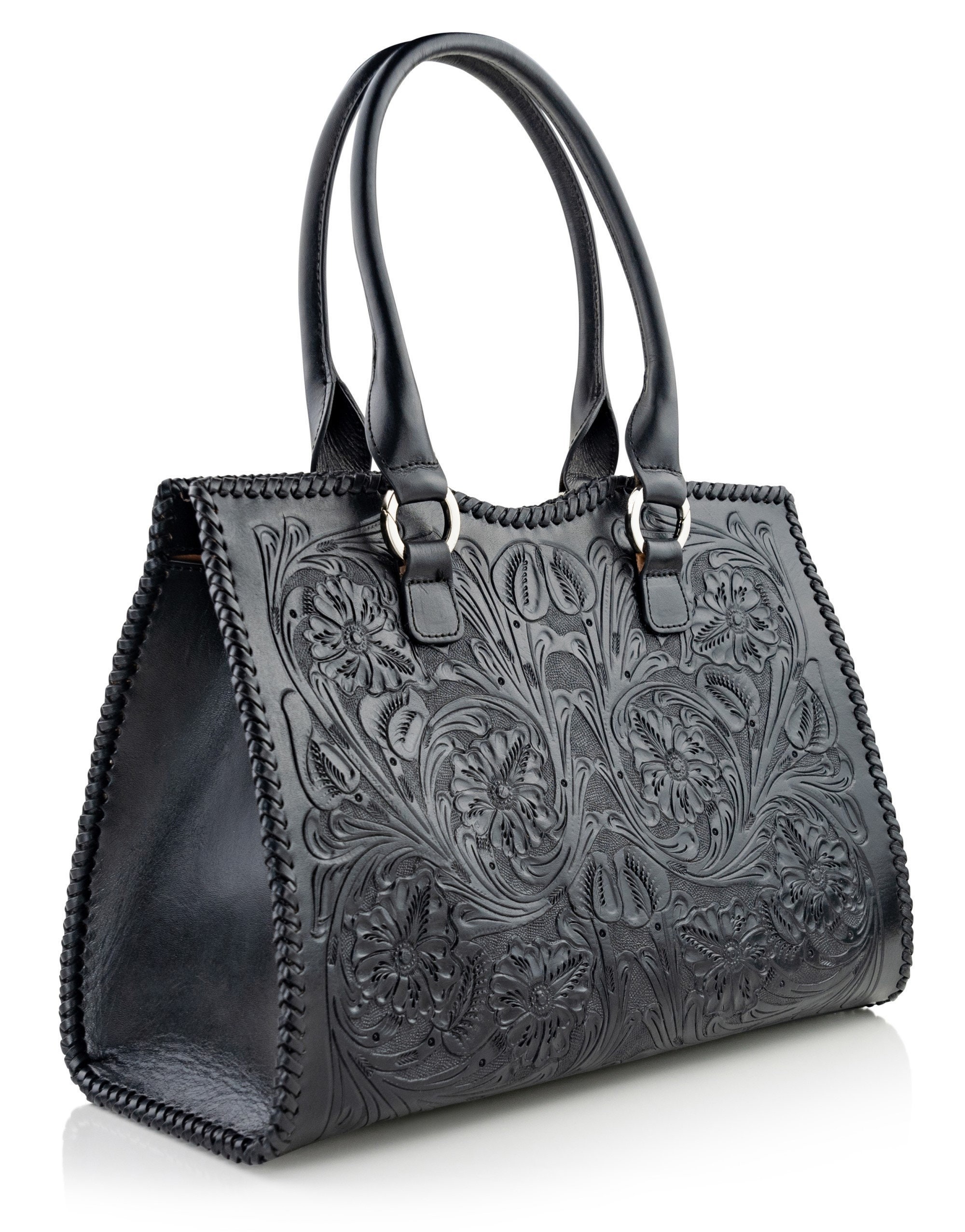 Black Leather Handbags Unique Black Leather tote Bag Womens tooled Leather Purse Etsy