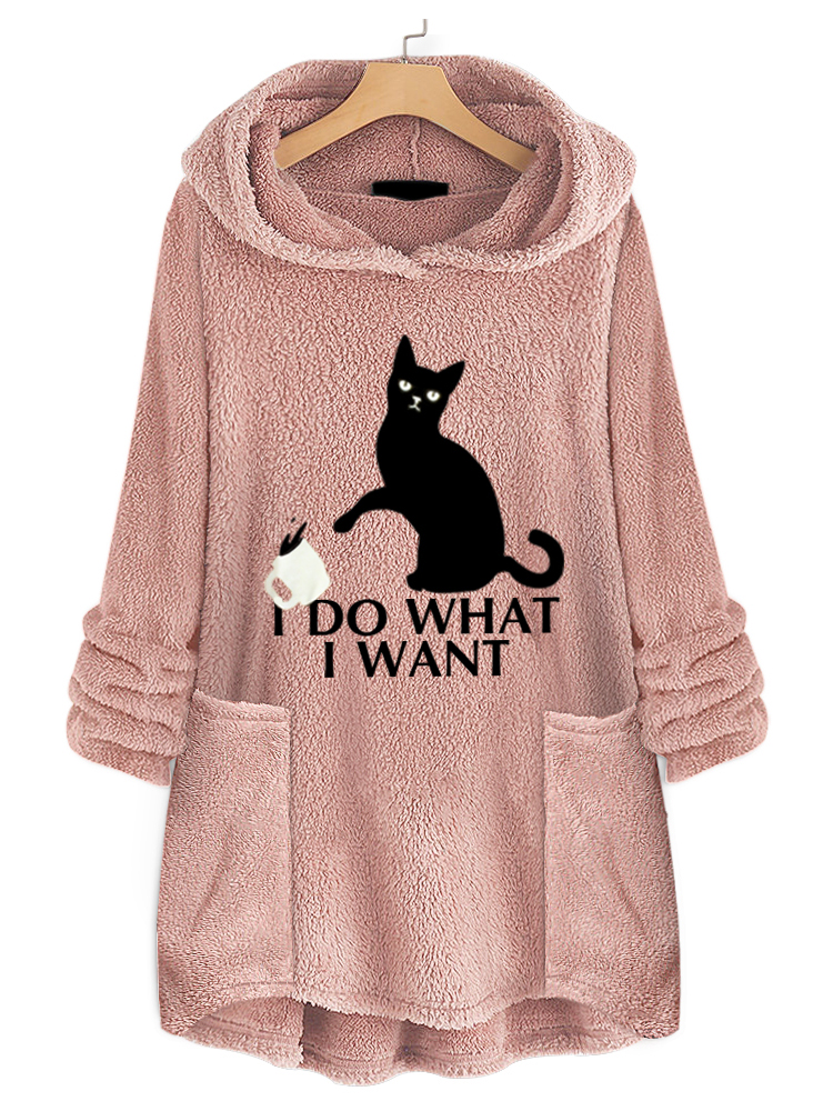 Cat Hoodie for Woman New Women Casual Cat Print Hooded Fleece Thicken Sweatshirt Hoo S with