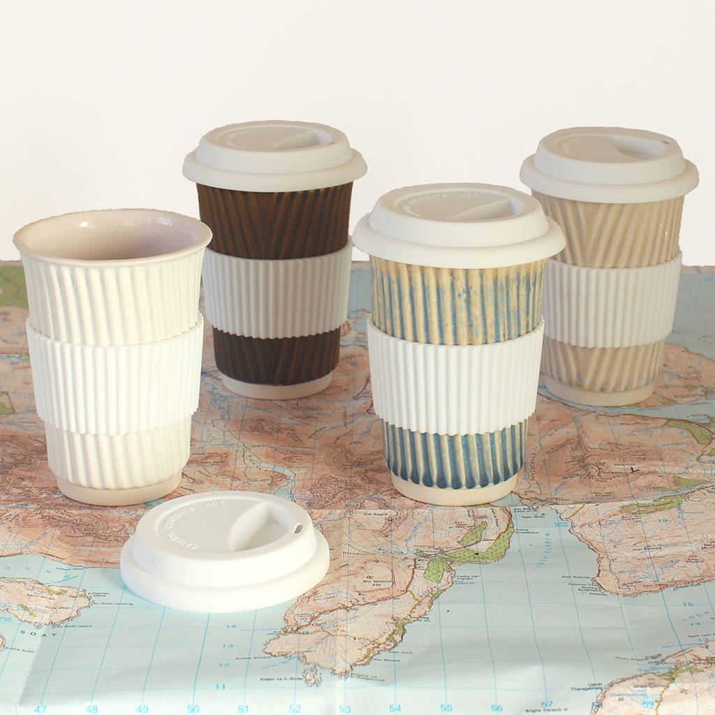 Ceramic Travel Coffee Mugs Elegant Ceramic Travel Mug Eco Coffee Cup with Lid Sleeve by Helen Rebecca