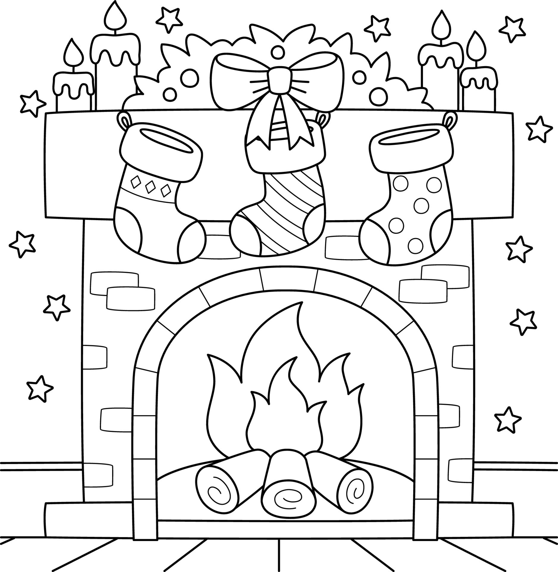 Christmas Coloring Pages Fireplace New Christmas Fireplace with Stocking Coloring Page Vector Art at