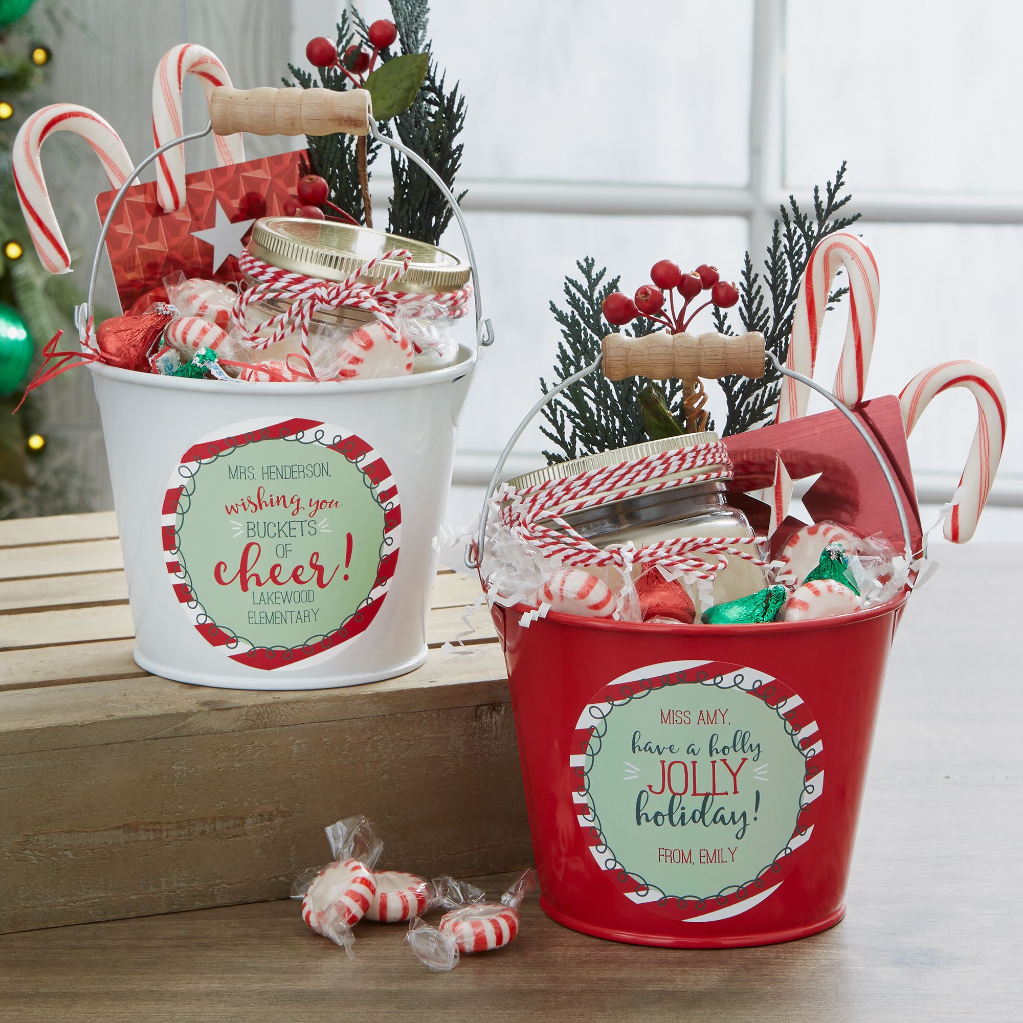 Christmas Gifts for Teacher Colleagues Lovely Holly Jolly Personalized Mini Metal Teacher Bucket