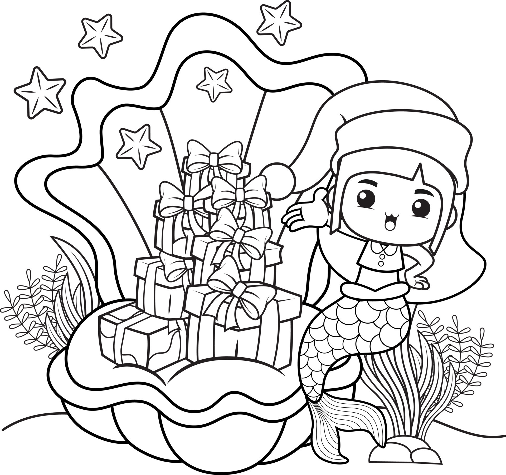 Christmas Mermaid Coloring Pages Beautiful Christmas Coloring Book with Cute Mermaid Girl Vector Art at