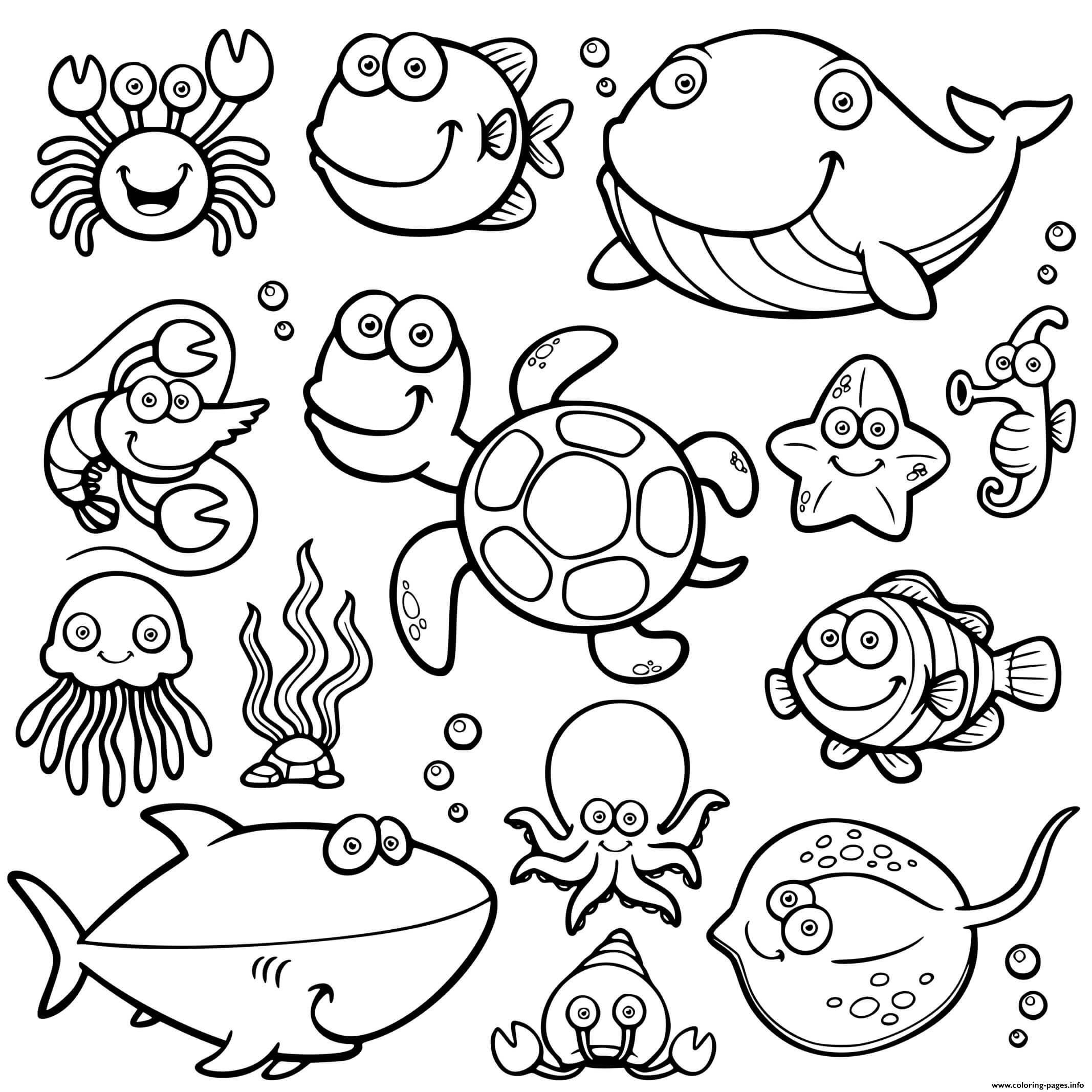 Coloring Pages Sea Creatures Beautiful Cute Sea Animals Coloring Page Printable