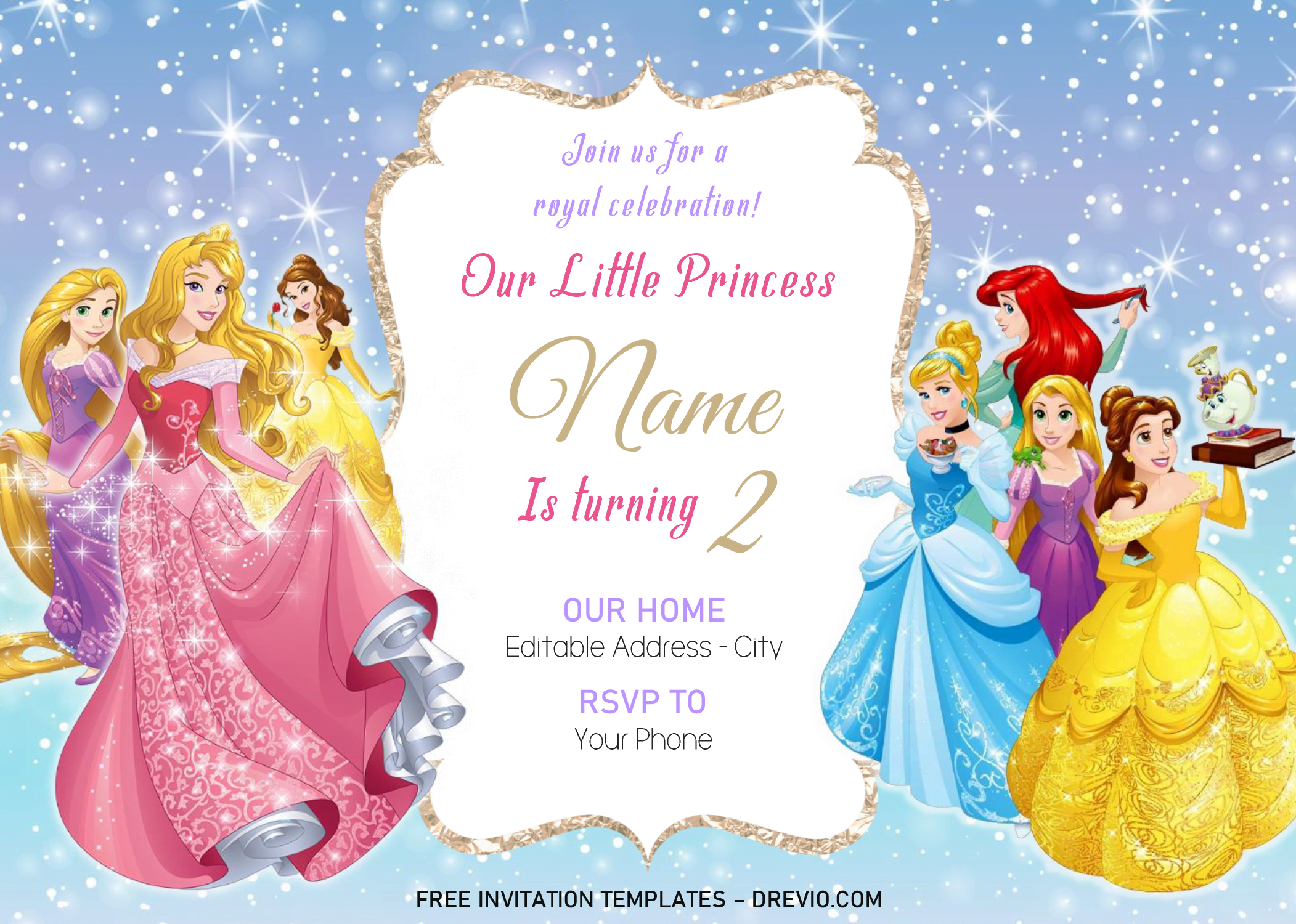 Disney Princess Party Invitations Lovely Disney Princess Birthday Invitation Templates Free