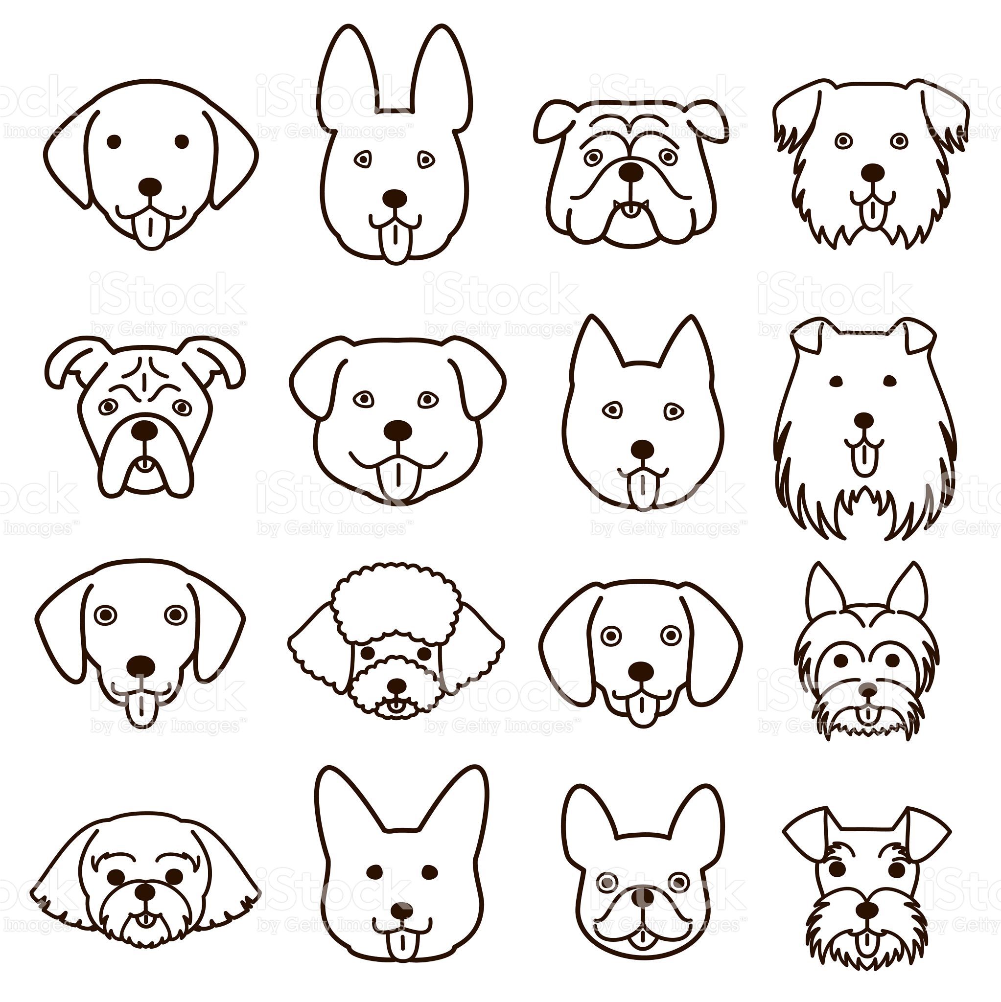 Dog Face Line Drawing New Cute Dogs Faces Line Art Set