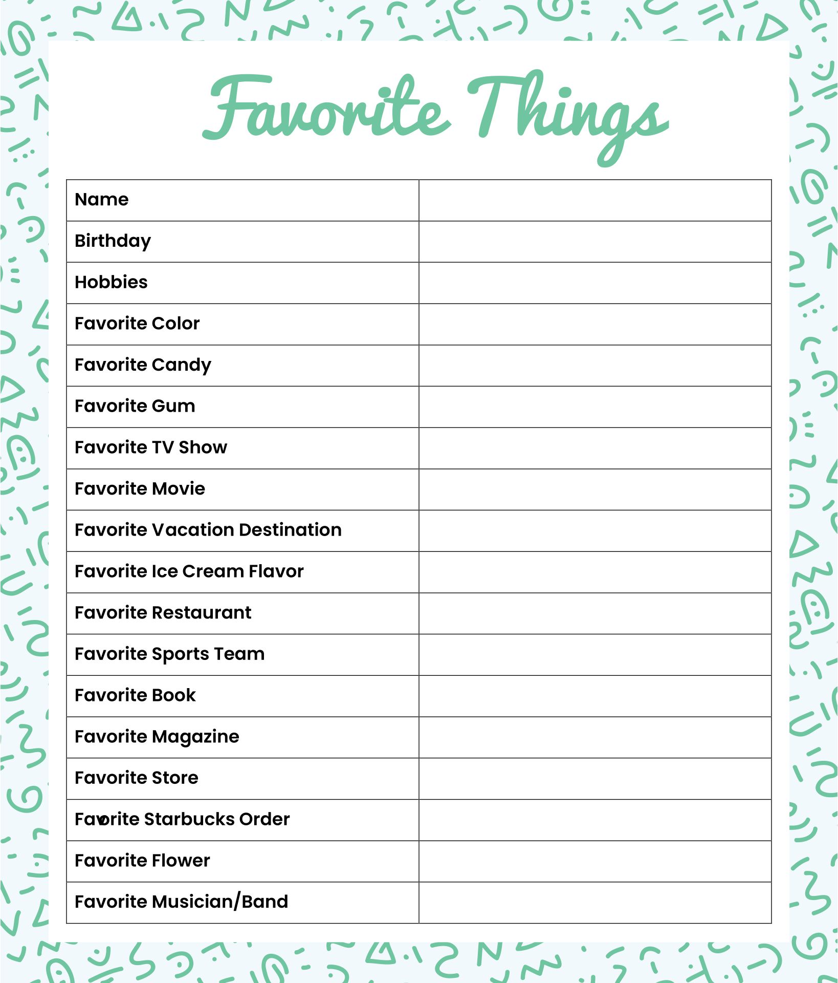 Favorite Things List for Coworkers Inspirational My Favorite Things Template 10 Free Pdf Printables