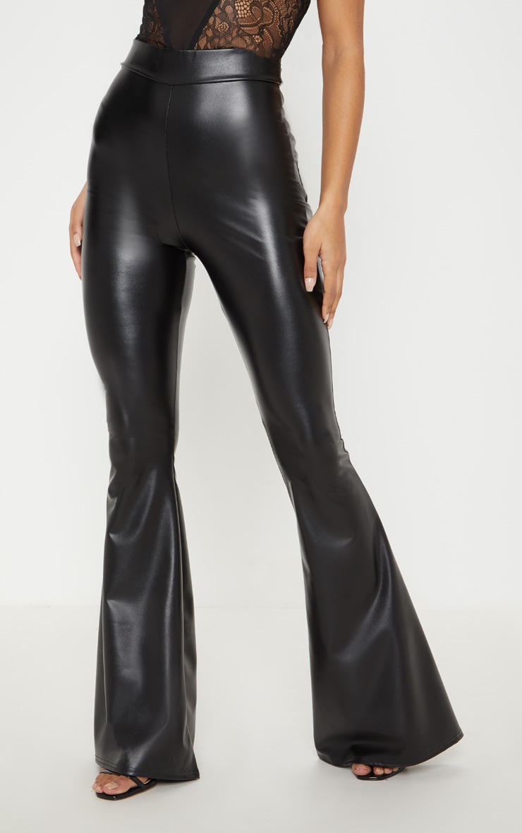 Flared Leather Trousers Luxury Black Faux Leather Flare Trouser Trousers