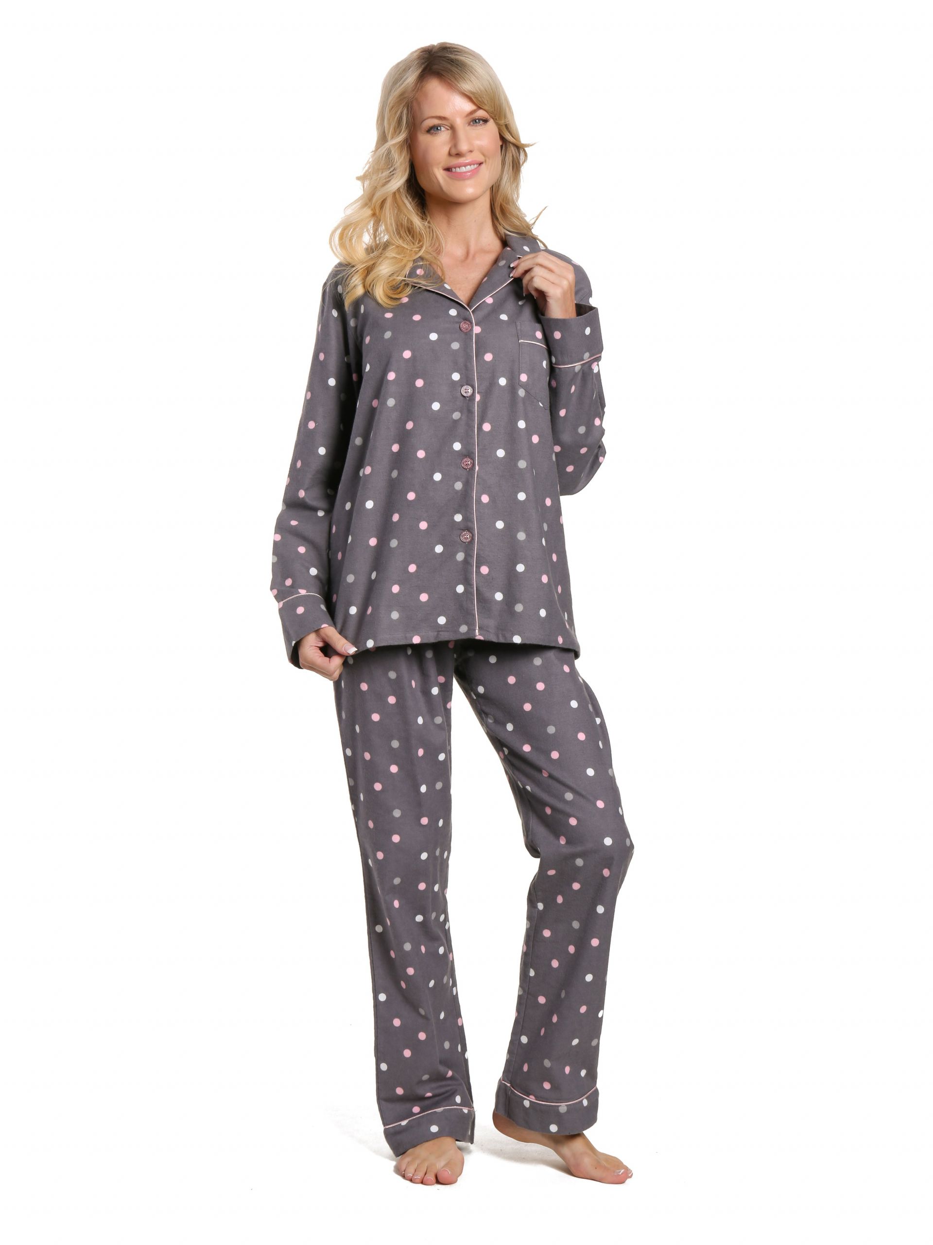 Fleece Pjs Womens Elegant Women S Cotton Flannel Pajama Sleepwear Set Polka Medley Gray P