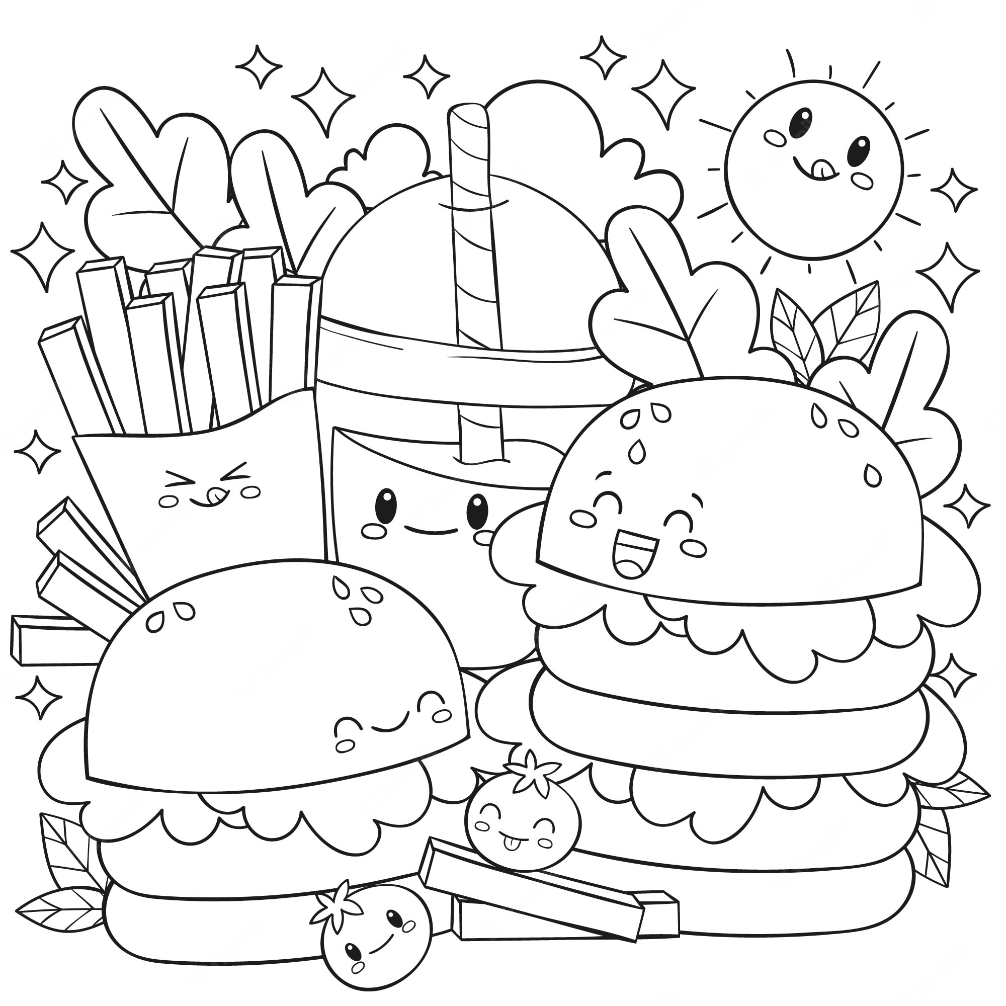 Food Coloring Pages with Faces Best Of Food with Faces Coloring Page Burgers Fries and soda Coloring Home