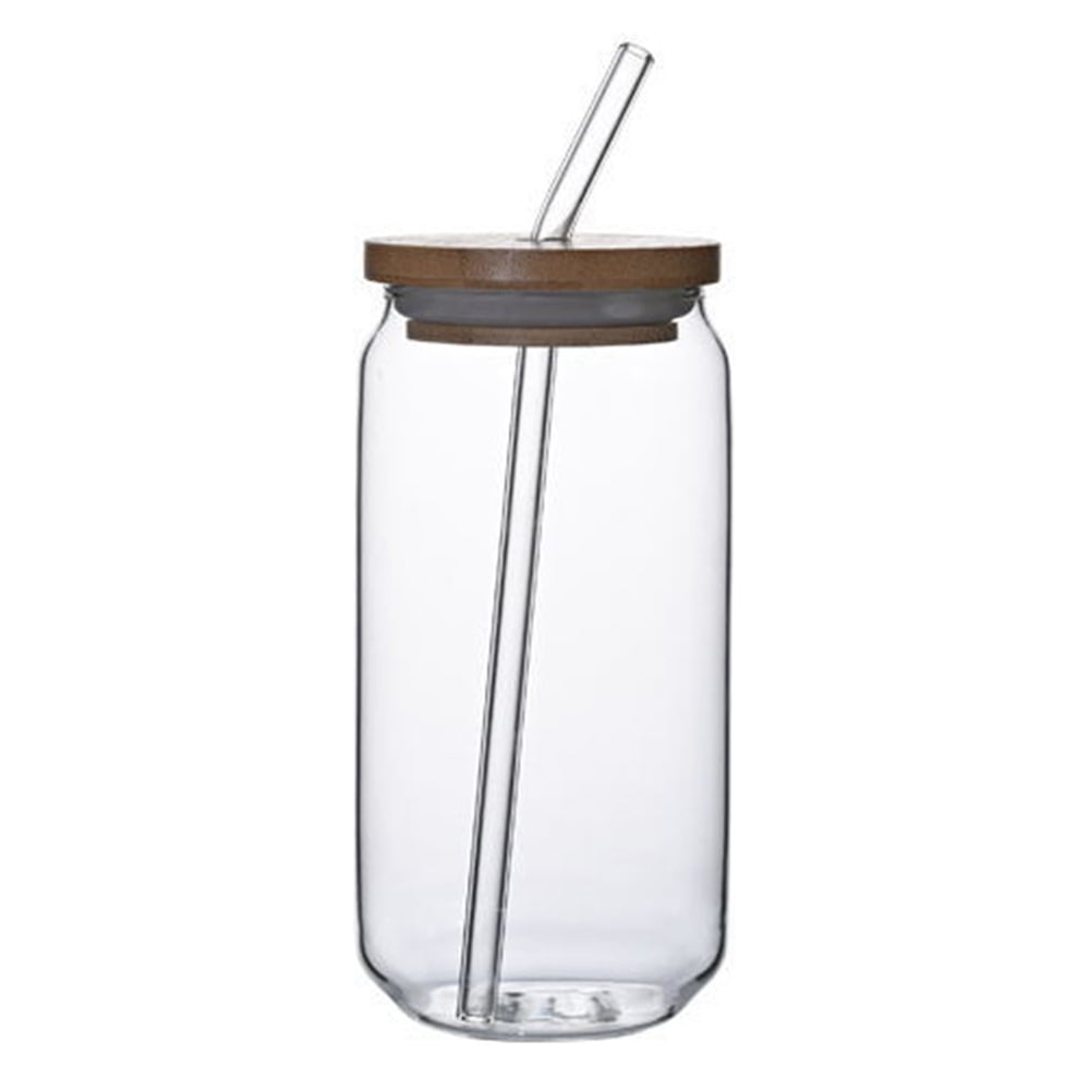 Glass Cup with Straw Luxury 18 5oz Can Shaped Glass Cup with Bamboo Lid and Reusable Glass Straw