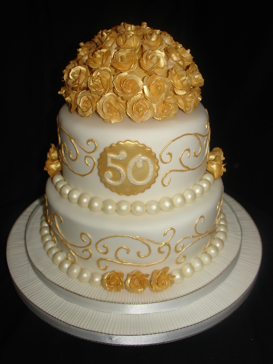 Golden Anniversary Ideas Luxury Golden 50th Wedding Anniversary Fondant Cake Cakecentral