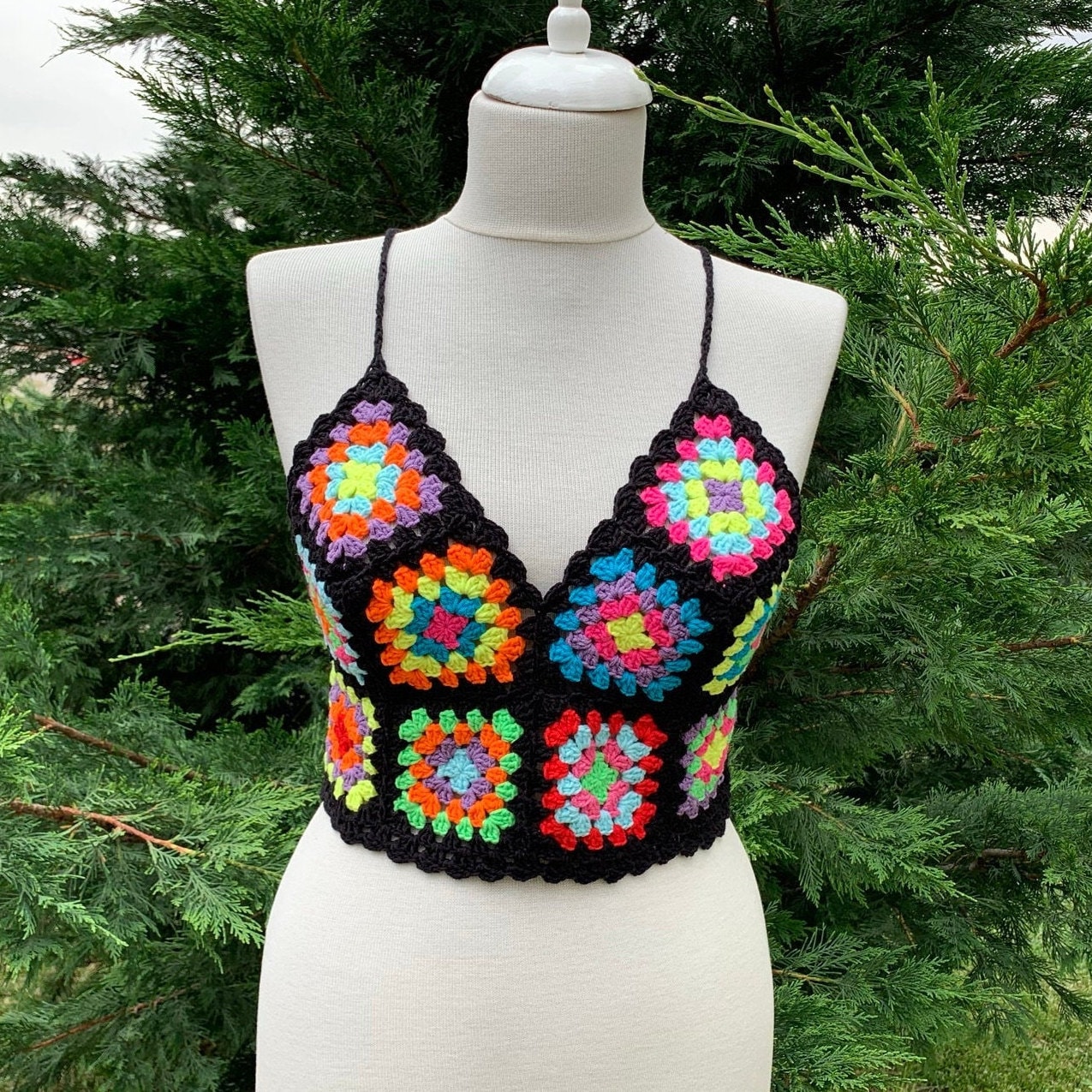 Granny Square Crop top Elegant Crochet Crop top Motif Crop top Granny Square top 70s