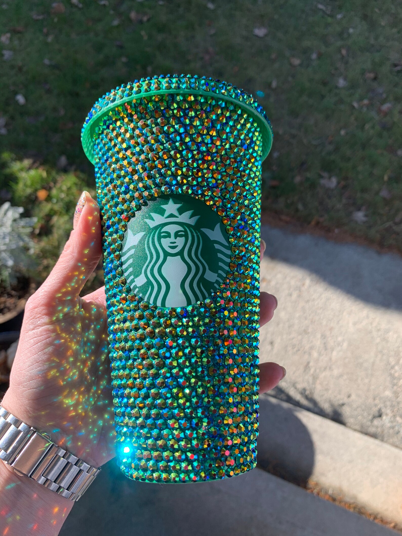 Green Starbucks Cup Lovely Emerald Green Ab Rhinestone Starbucks Reusable 24 Oz Cold Cup