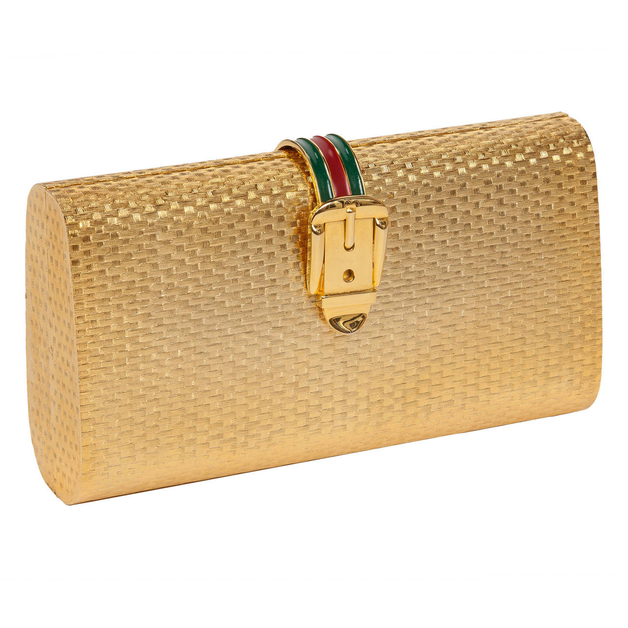 Gucci Clutch Purse New Iconic Gucci Gold Metal Minaudière Clutch W Enameled Buckle Closure Ca