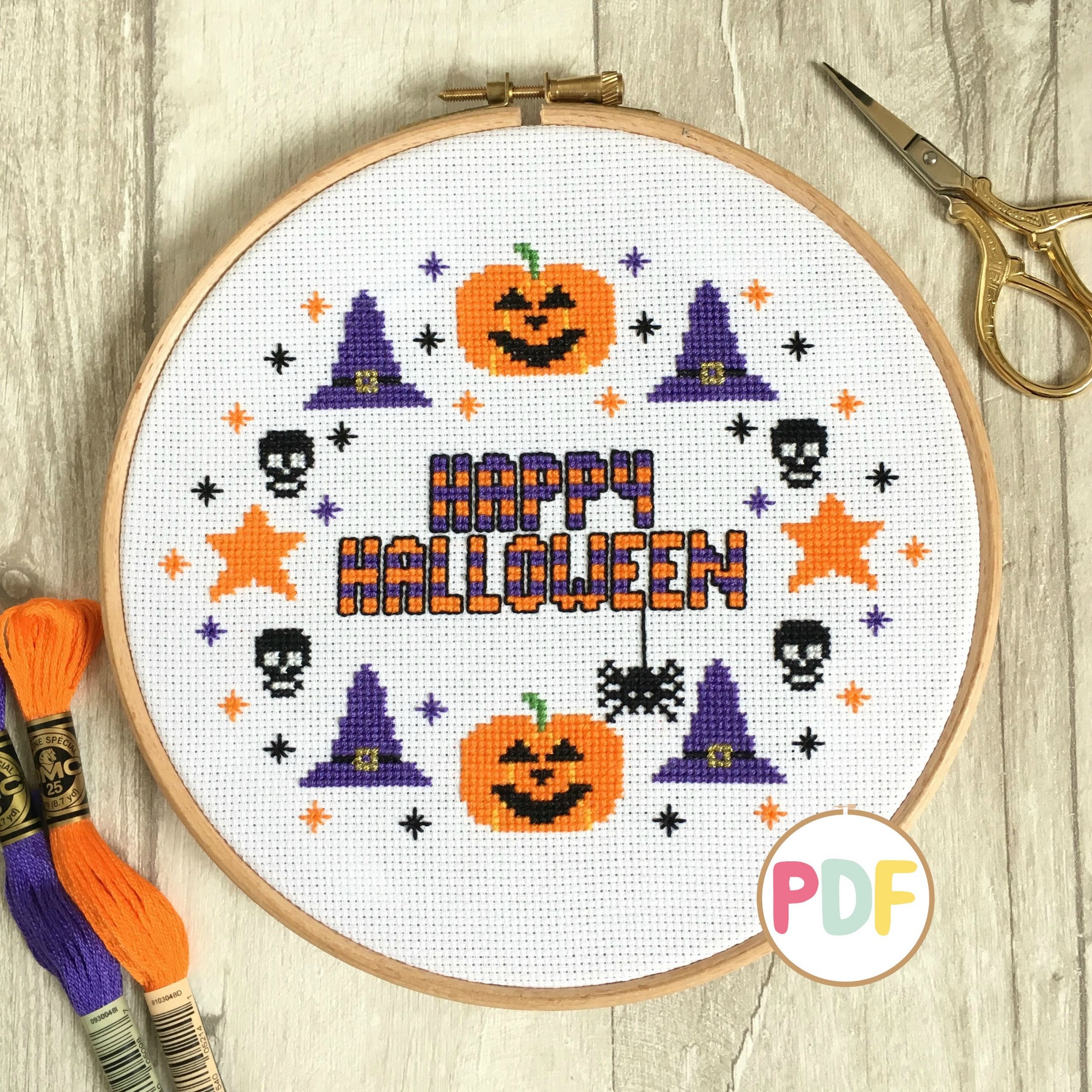 Halloween Cross Stitch Elegant Pdf Happy Halloween Cross Stitch Pattern Download Easy Etsy Uk