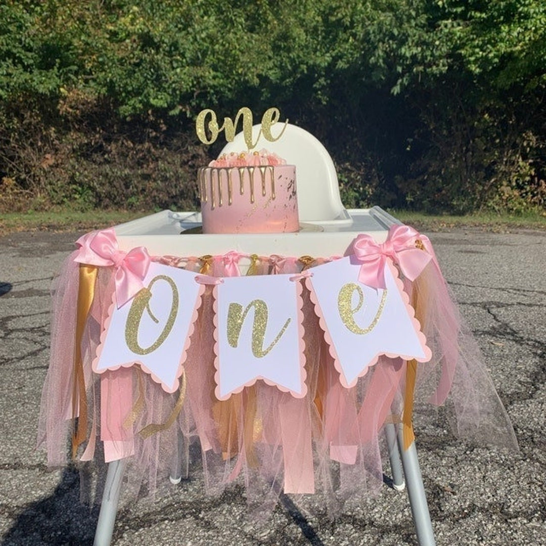 High Chair 1st Birthday Banner Inspirational Pink and Gold High Chair Banner One Banner First Birthday Garland