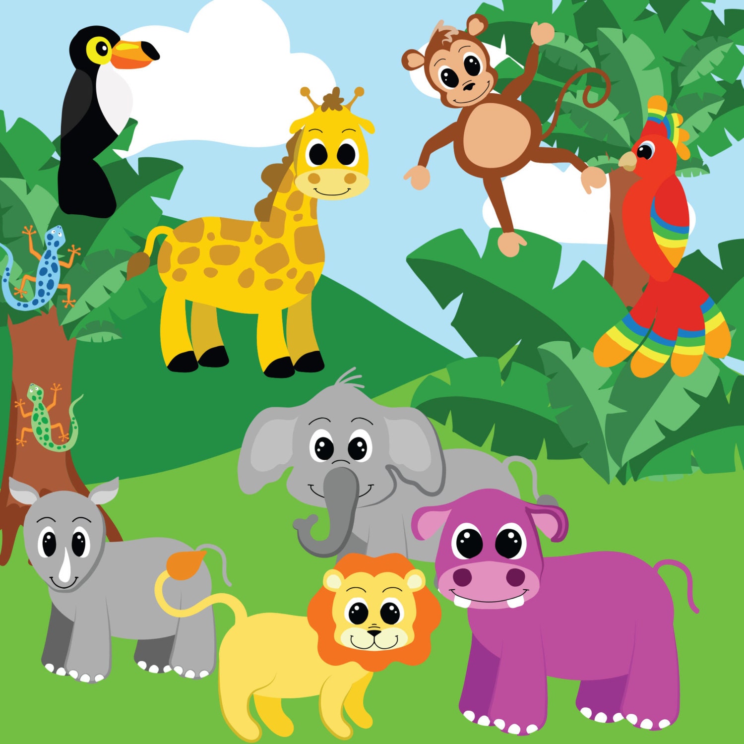 Jungle Animal Clipart Awesome Jungle Animals Clipart Jungle Clip Art Digital Clipart Animals